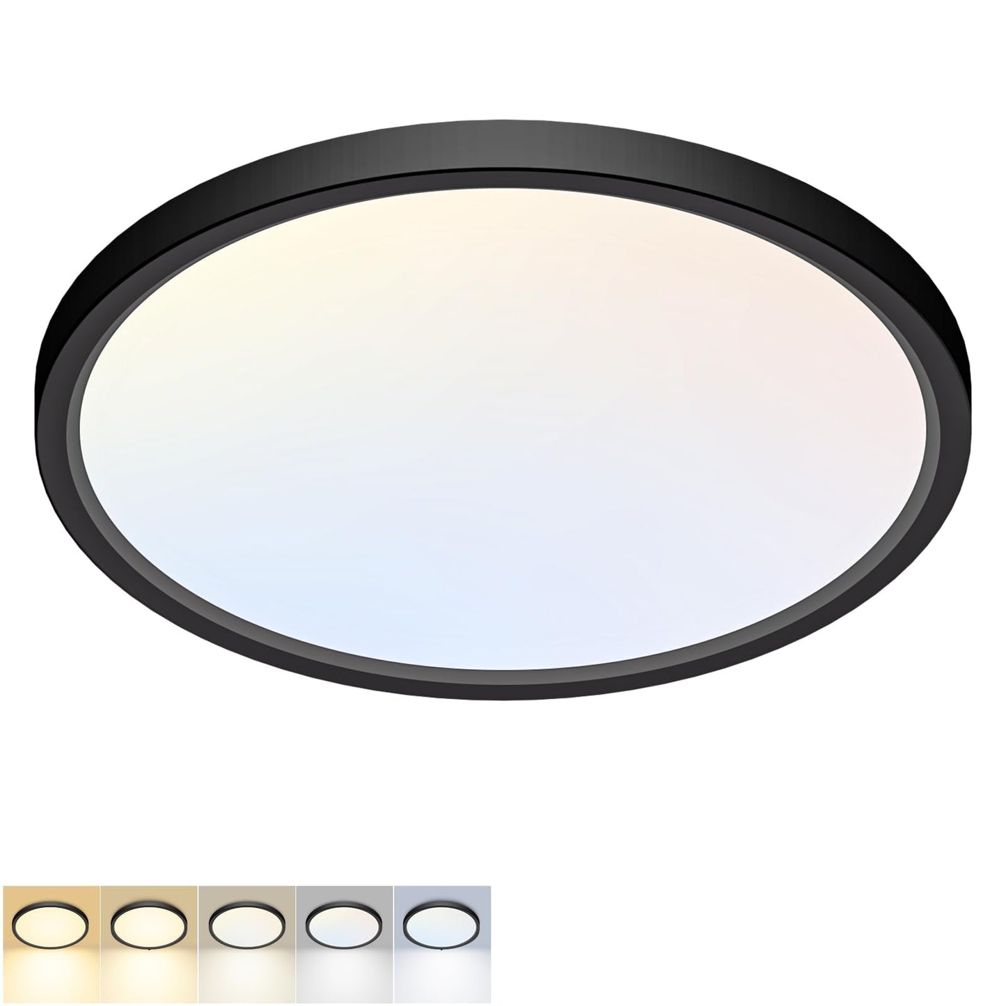 2Pack 12Inch LED Flush Mount Ceiling Light 5 Color Temperatures | 3000K/3500K/4000K/5000K/6500K 24W Black LED Ceiling Light Fixture for Bathroom Closet Kitchen Bedroom Hallway Porch Pantry