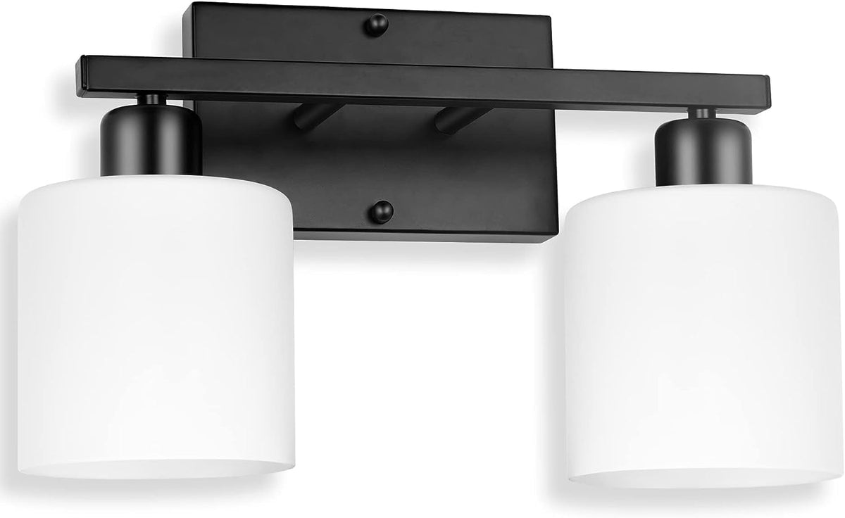18 Inches Bathroom Light Fixtures Over Mirror Brushed Nickel | Anti-Rust 3-Light Vanity Lights Over Mirror, E26 Standard Socket, Milky White Glass Shades, Bulbs Not Included