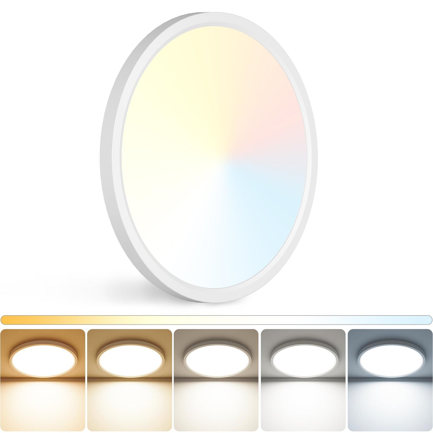 12Inch LED Ceiling Light Flush Mount, 5CCT 3000K-6500K Adjustable Ceiling Light Fixture, 2400LM 24W Bright White Flat Lighting Fixture for Hallway Kitchen Bathroom Bedroom, 6Pack