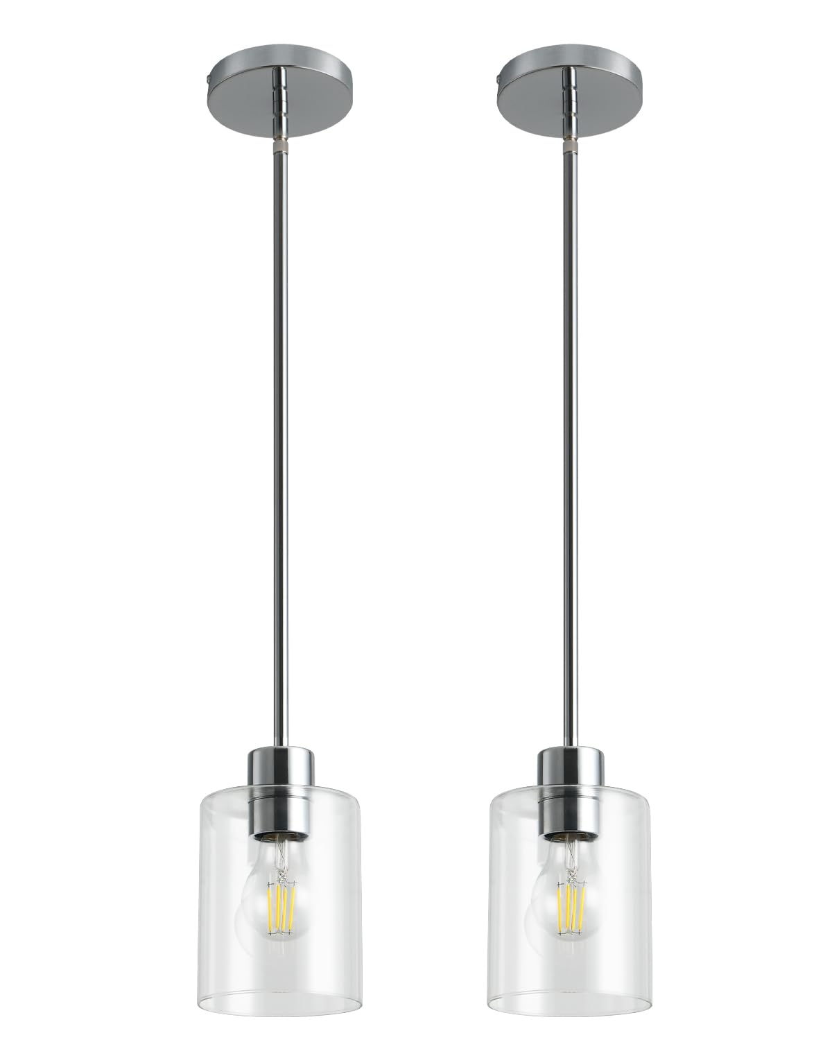 Modern Black Farmhouse Clear Glass Cylinder Pendant Light Fixture,Island Lights for Kitchen,Mini Pendant Lighting for Kitchen Island Decor - 4.75 Inch Shade 58 Inch Cord (Black 2 Pack)