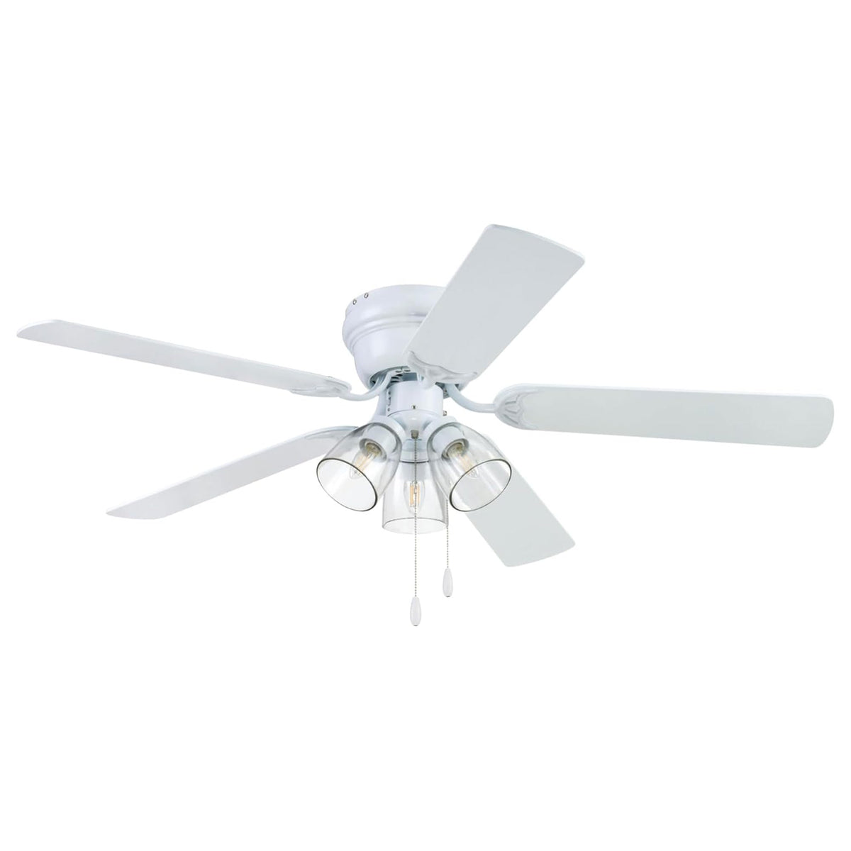 Portage Bay Ceiling Fans 52" Renton Bronze Indoor Fan with Clear 3 Light LED Multi Arm; E26/B11 Bulb and Pull-Chains, Traditional Style, 5 Reversible Barnwood/Dark Chestnut Blades, 51439