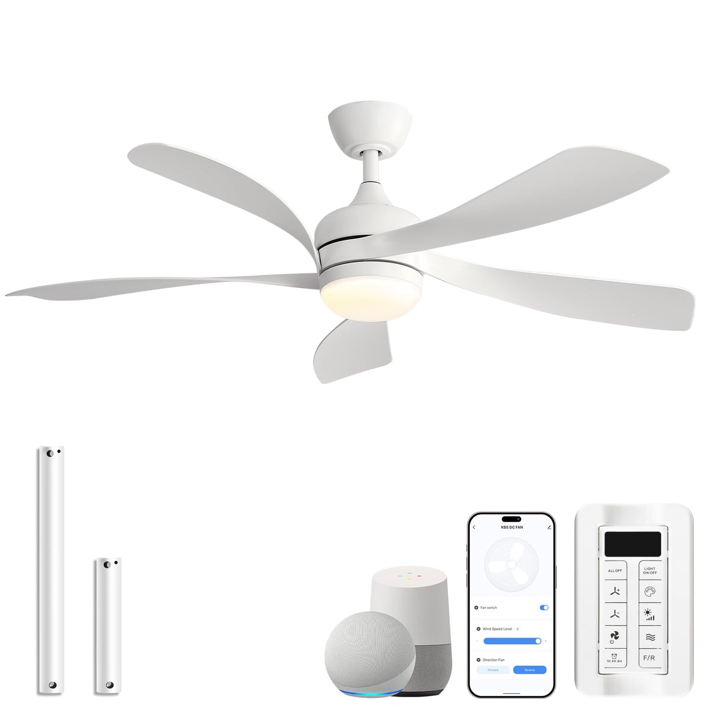 Sofucor 52 Inch Ceiling Fan with Light, 5 ABS Blades Brown | Remote Control Compatible, Reversible Quiet DC Motor, Timer, 6 Speeds, 3-CCT for Living Room Bedroom Patio Farmhouse