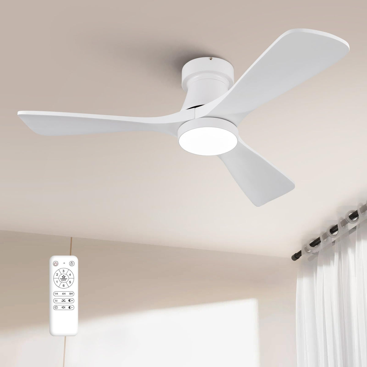 42-Inch Ceiling Fan with Lights, Remote Control, Flush Mount, Dimmable, Reversible, Wood Blades, Power-Off Memory, Quiet DC Motor – Modern Hugger Ceiling Fan for Living Room, Bedroom, Patio