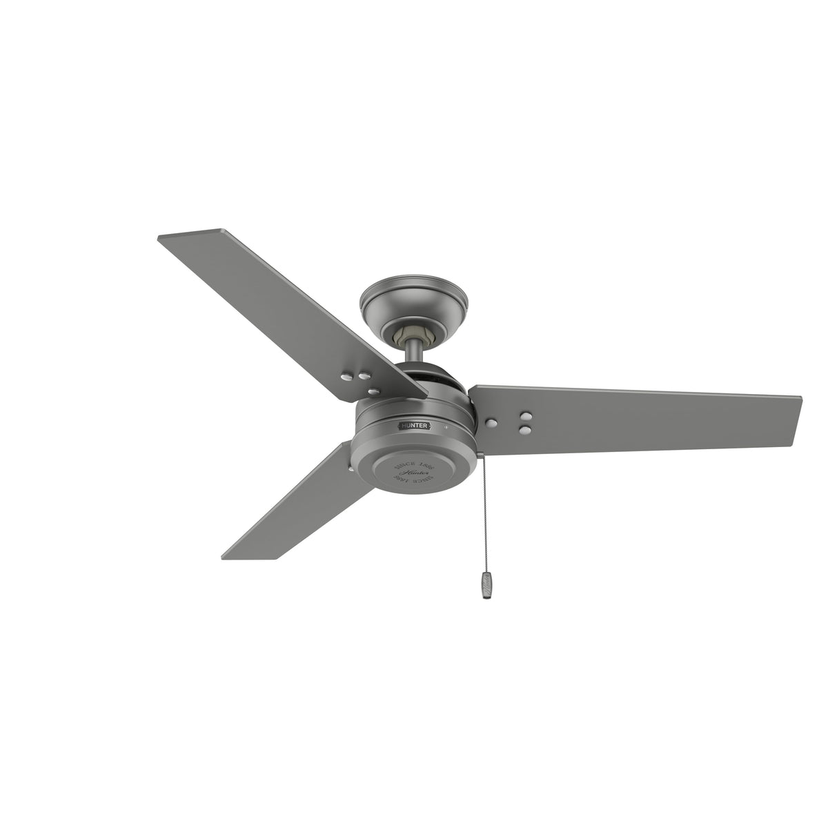 Hunter Cassius, Outdoor or Indoor, Ceiling Fan, 52 inch, Matte Black | No Light, Standard Mount, Pull Chain, 3 Blades, For Living Room, Patio, Porch, Garage, 59264