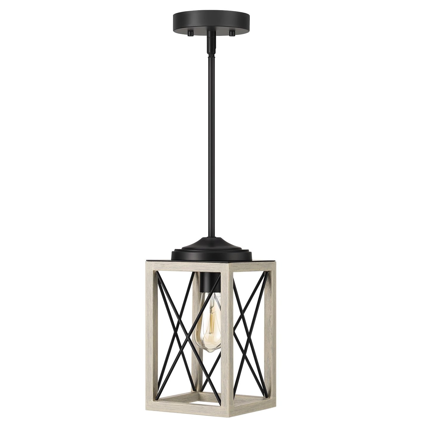 DEWENWILS Farmhouse Pendant Light, Metal Hanging Light Fixture with Wooden Grain Finish, 48 Inch Adjustable Pipes for Flat and Slop Ceiling, Kitchen Island, Bedroom, Dining Hall, E26 Base