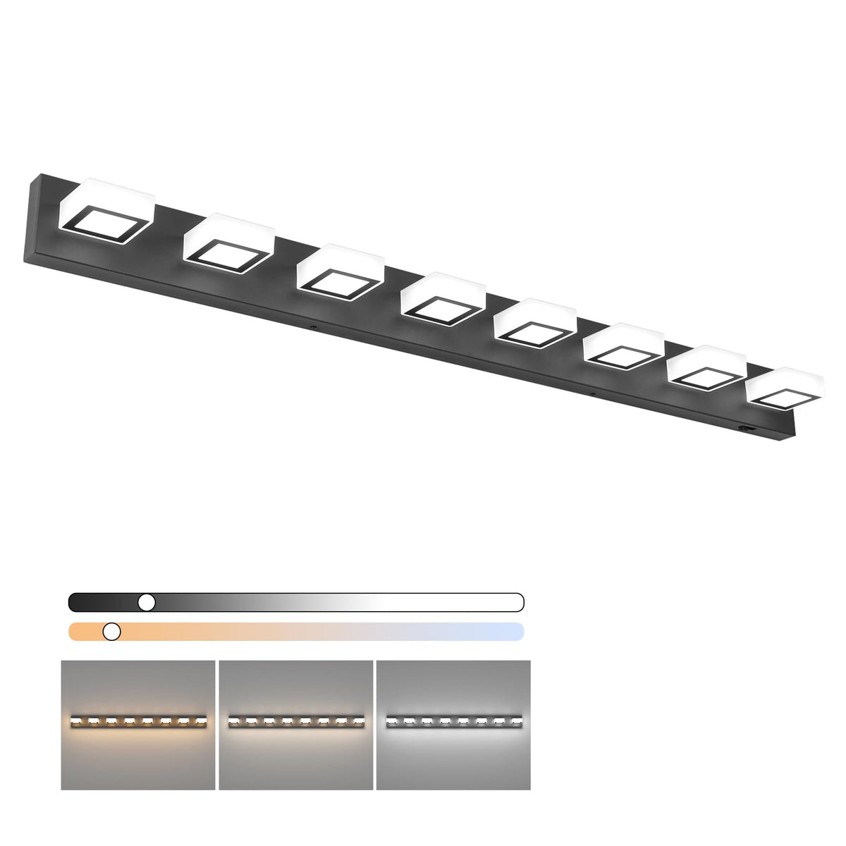 Ralbay LED Black 4 Lights Acrylic Lighting Fixtures Modern Matte Black Bathroom Vanity Lights