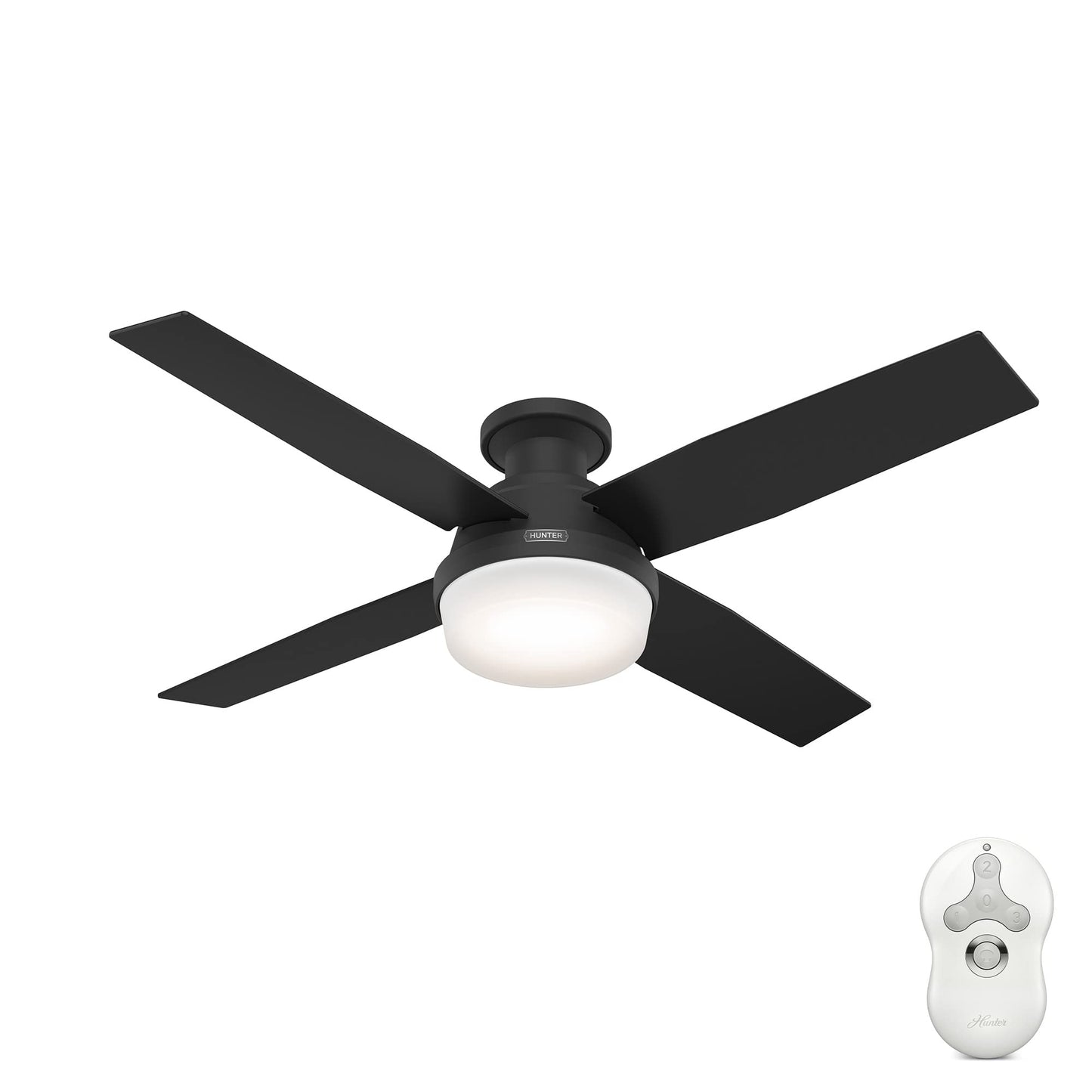 Hunter 44 inch Indoor Ceiling Fan with LED Light and Remote Control - White Modern Ceiling Fan, Low Profile Mount, 4 Blades, For Bedroom, Living Room, or Kitchen, Quiet - Dempsey 59244, Fresh White | with LED Light and Remote Control, Low Profile Mount, 4