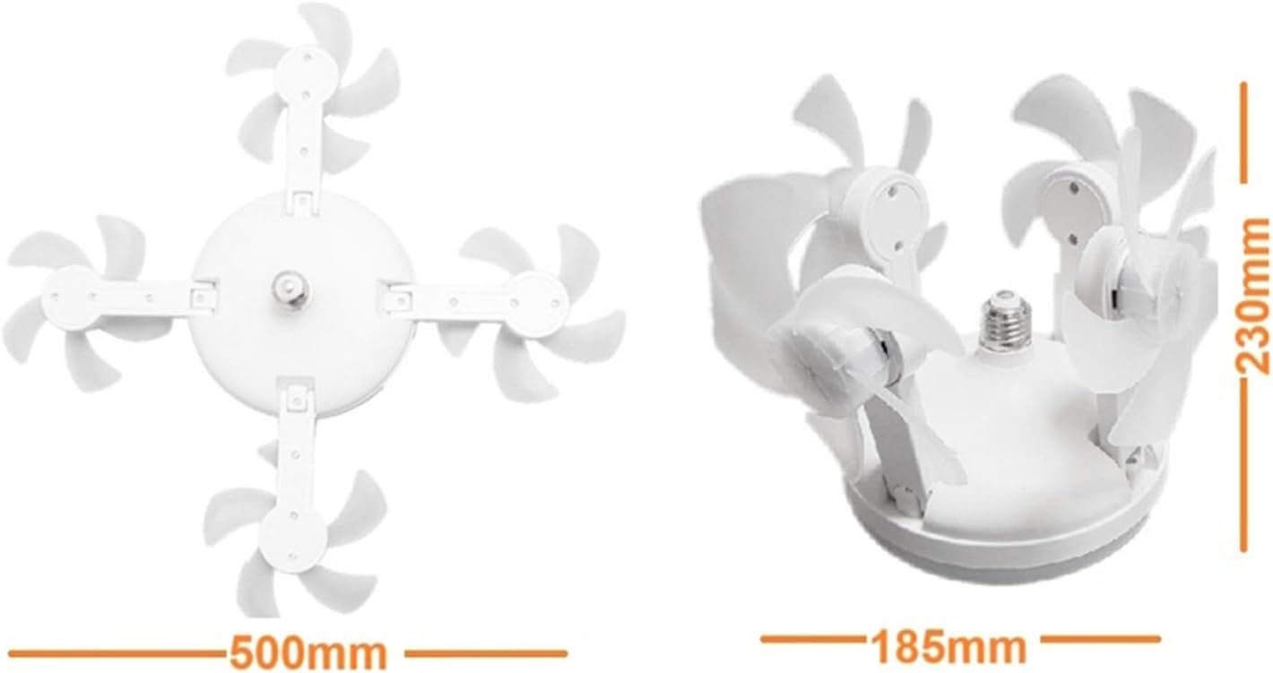 Ceiling Fan with Light and Remote E26 E27 3 Speeds 3 Colors 2 Timers Quiet Foldable Modern LED Drone Fan Light socket fan for Living Room Bedroom (4 Head)