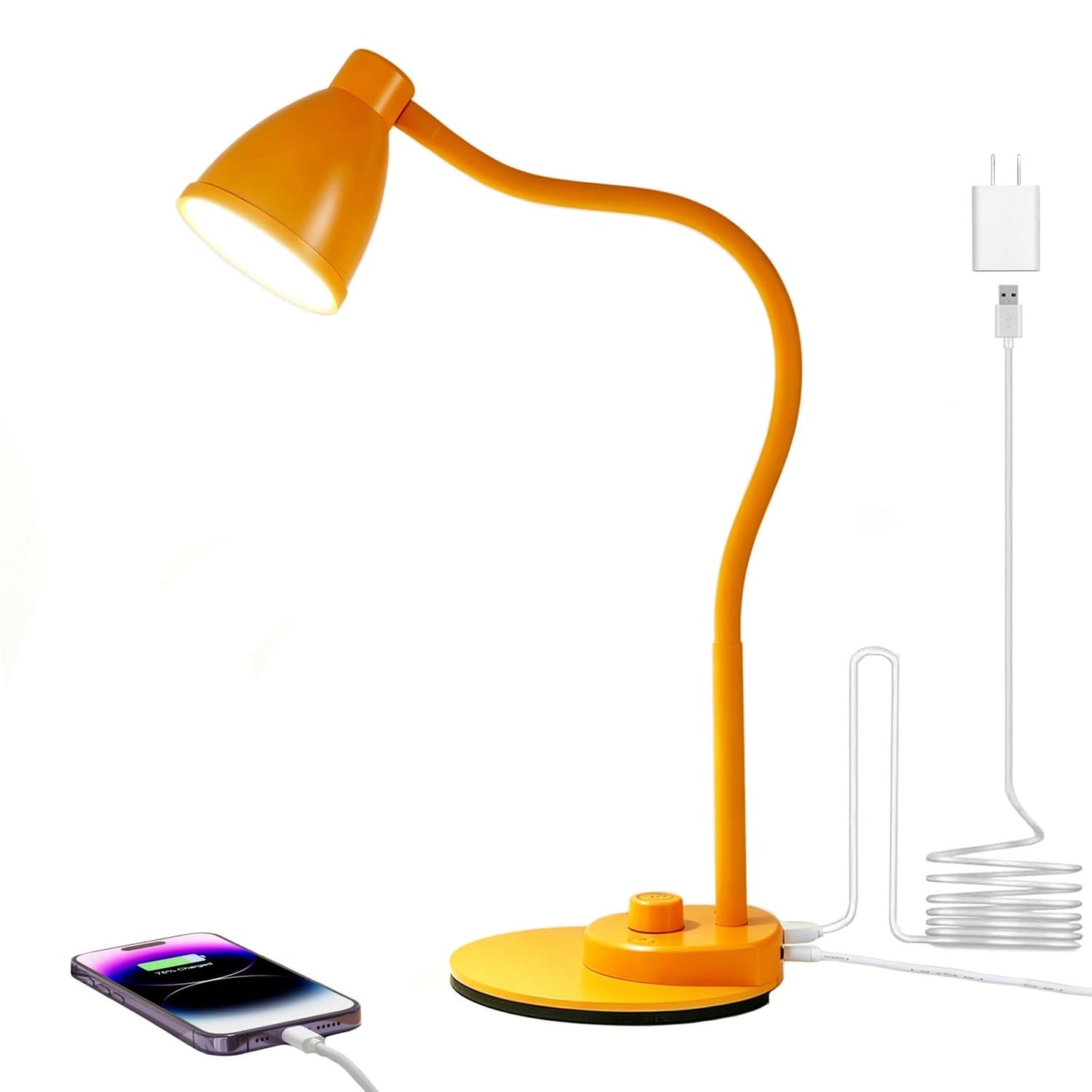 BOHON LED Desk Lamp with USB Charging Port 3 Color Modes Dimmable, Black | Reading Light Intelligent Induction Auto Dimming Task Lamp Neck Flexible Table Lamp for Bedside Office, AC Adapter Include