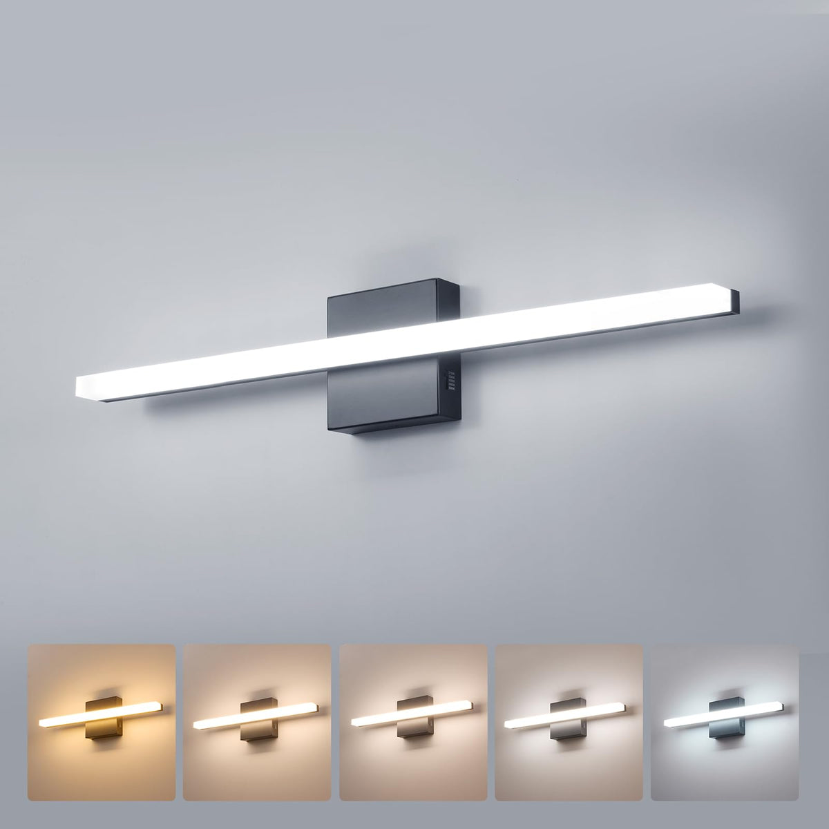 Black Bathroom Light Fixtures Over Mirror Lighting Gentle, 9W 16 Inch Modern LED Small Vanity Lamp Bar IP44 Slim Linear Bath Wall Sconces for Restroom Indoor Cool White 6000K