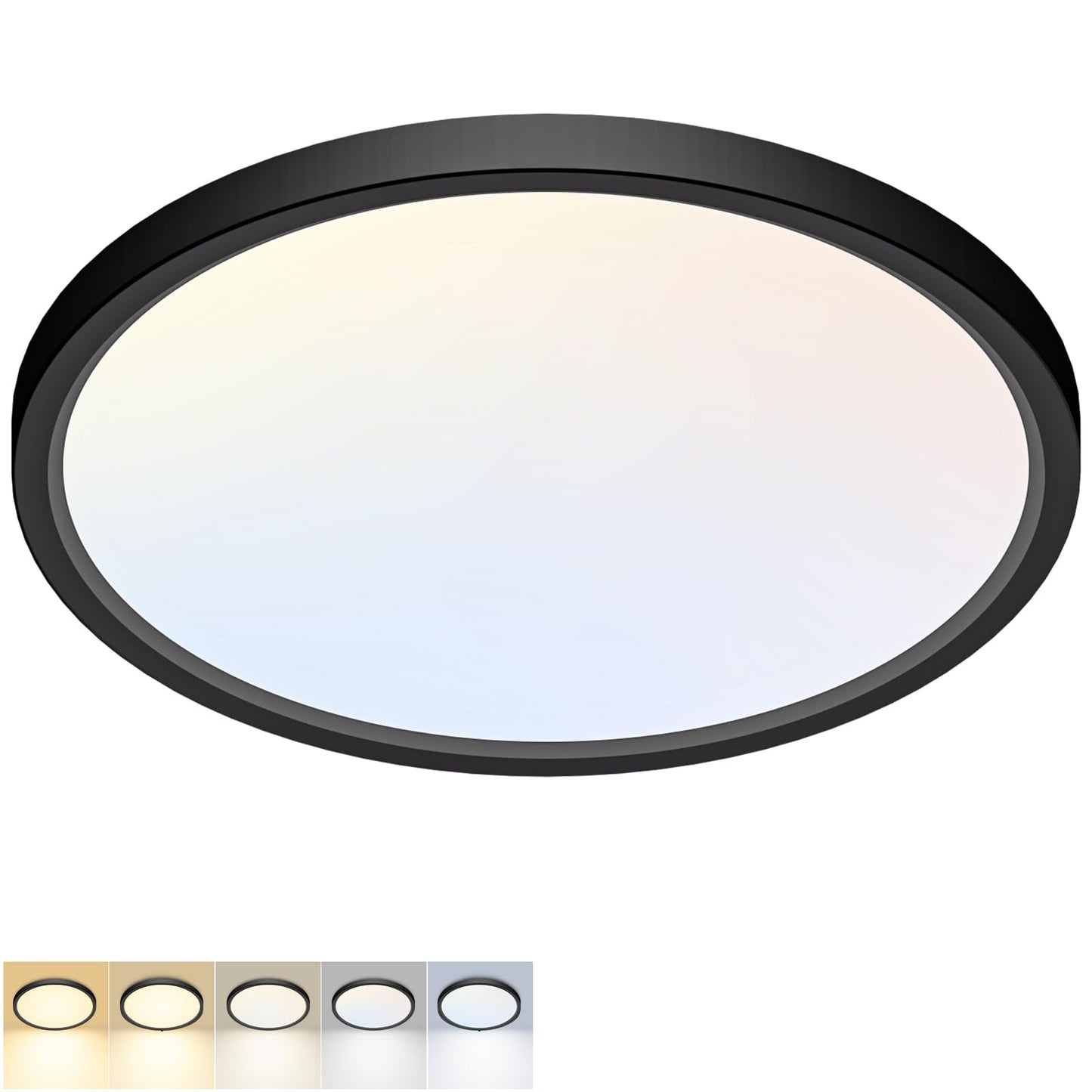 2Pack 12Inch LED Flush Mount Ceiling Light 5 Color Temperatures | 3000K/3500K/4000K/5000K/6500K 24W Black LED Ceiling Light Fixture for Bathroom Closet Kitchen Bedroom Hallway Porch Pantry