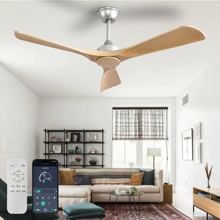 Outdoor Ceiling Fan with Light: 52 Inch 3 Blade Outdoor Fans for Patios - Modern Plastic Walnut Ceiling Fan with Dimmable Light Remote Control Ultra Quiet Reversible DC Motor Timer