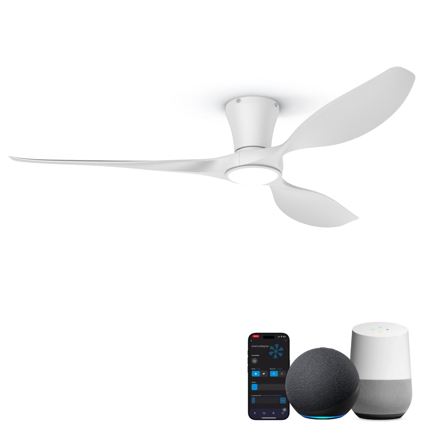 TALOYA 52 inch Ceiling Fans with Lights and Remote Control White | Modern Low Profile,Flush Mount ,Quiet Reversible DC Motor,3 Blades, for Bedroom Patio Indoor Covered Outdoor Use