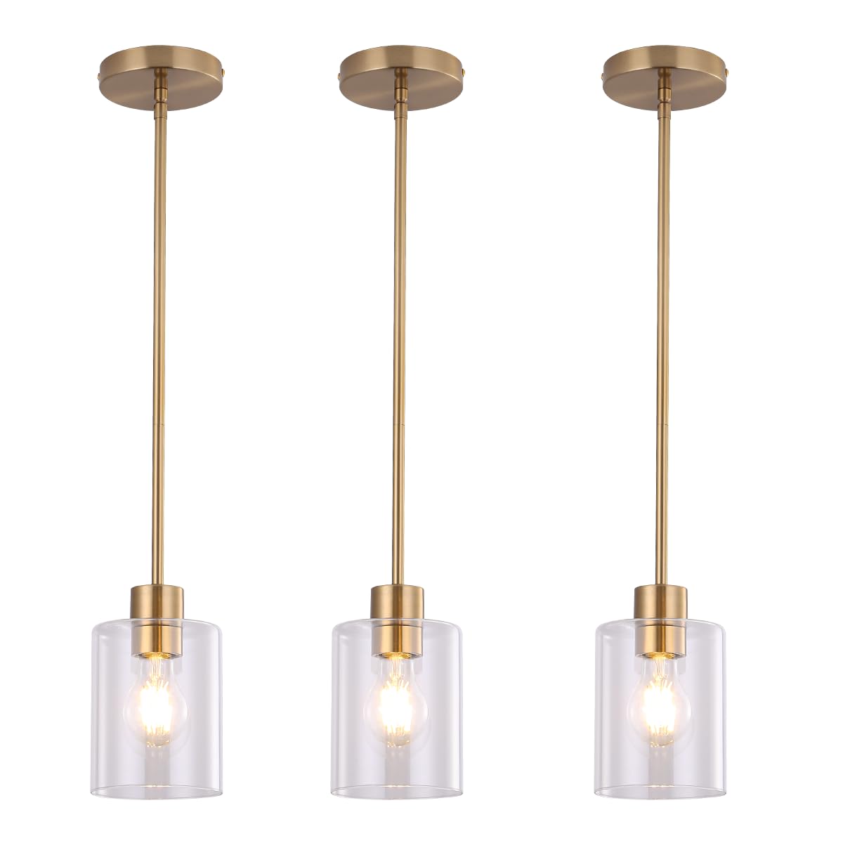 Modern Black Farmhouse Clear Glass Cylinder Pendant Light Fixture,Island Lights for Kitchen,Mini Pendant Lighting for Kitchen Island Decor - 4.75 Inch Shade 58 Inch Cord (Black 2 Pack)