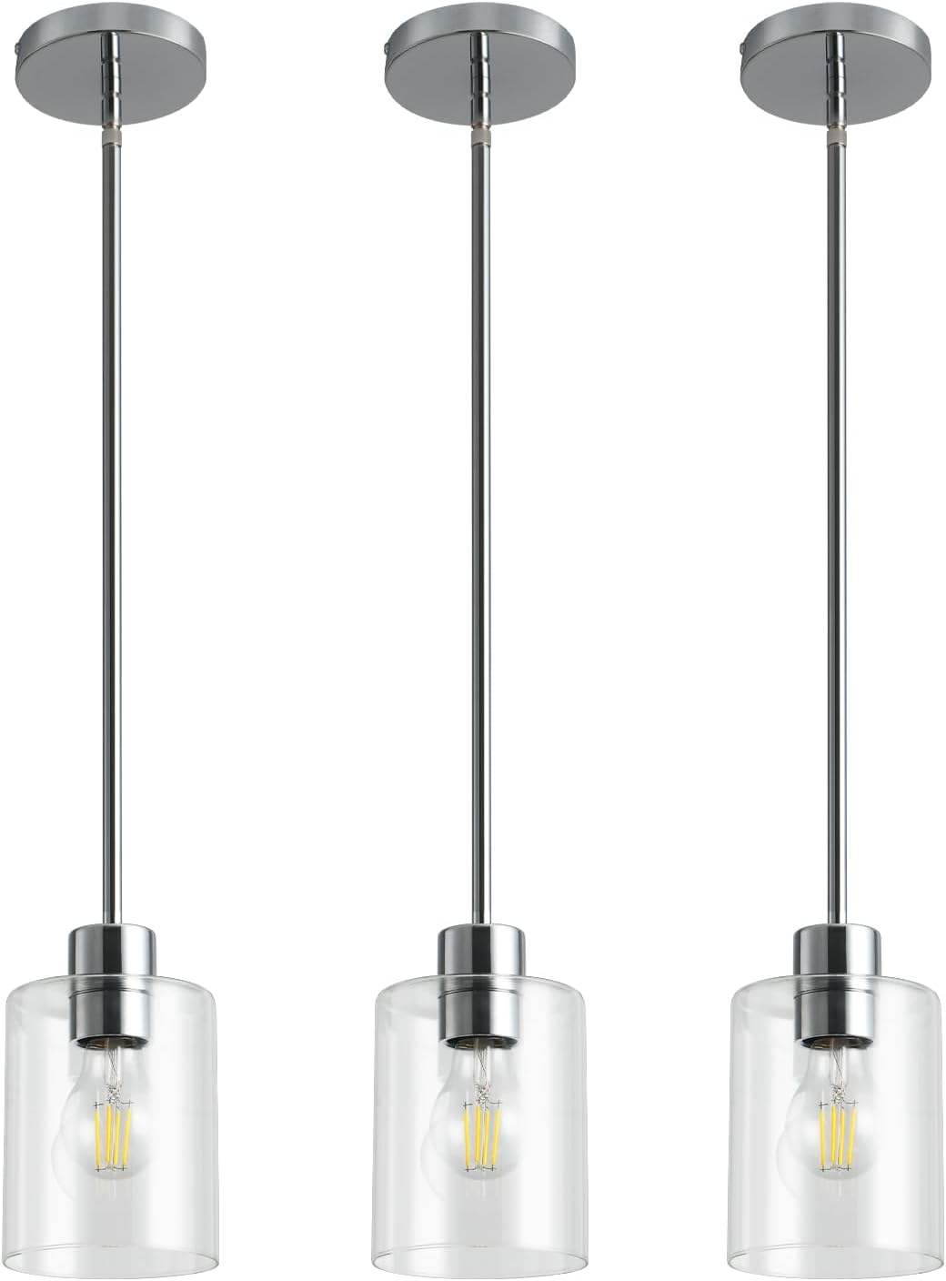 Modern Black Farmhouse Clear Glass Cylinder Pendant Light Fixture,Island Lights for Kitchen,Mini Pendant Lighting for Kitchen Island Decor - 4.75 Inch Shade 58 Inch Cord (Black 2 Pack)