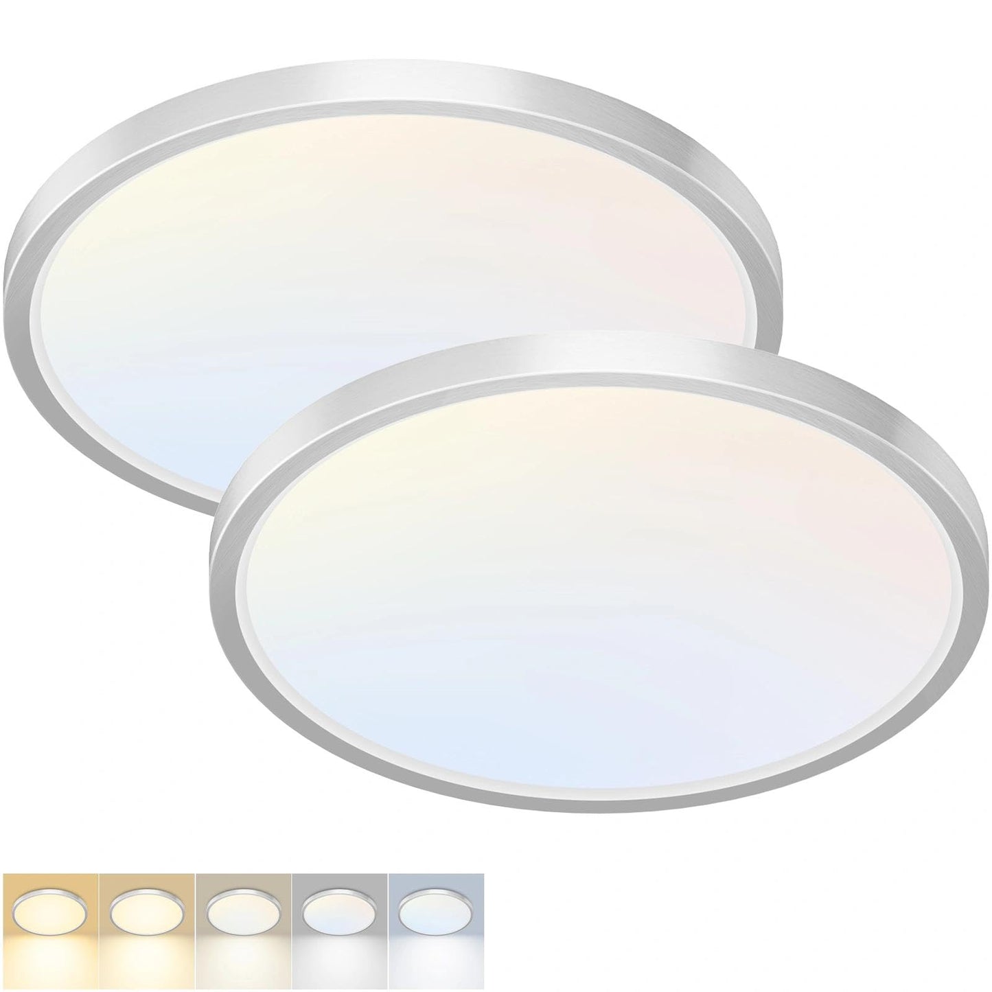 2Pack 12Inch LED Flush Mount Ceiling Light 5 Color Temperatures | 3000K/3500K/4000K/5000K/6500K 24W Black LED Ceiling Light Fixture for Bathroom Closet Kitchen Bedroom Hallway Porch Pantry