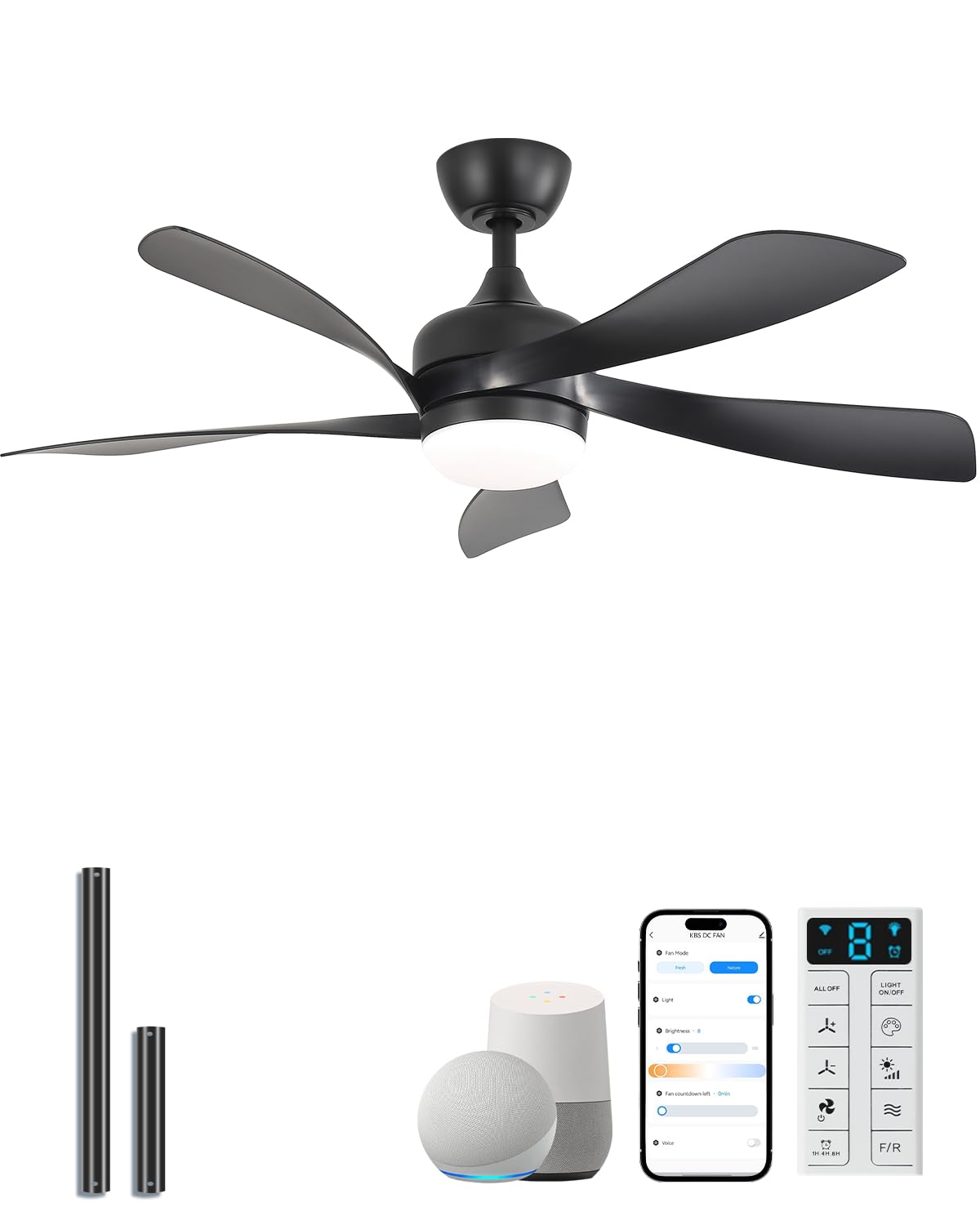 Sofucor 52 Inch Ceiling Fan with Light, 5 ABS Blades Brown | Remote Control Compatible, Reversible Quiet DC Motor, Timer, 6 Speeds, 3-CCT for Living Room Bedroom Patio Farmhouse