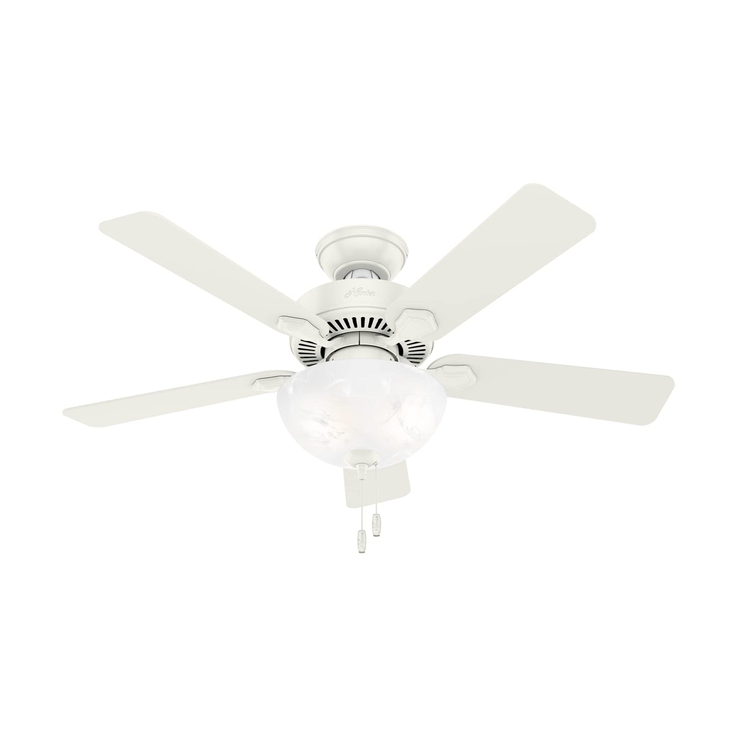 Hunter Swanson, Indoor, Ceiling Fan, with LED Light, 52 inch, Fresh White | Standard Mount, Pull Chain, 5 Blades, For Bedroom, Living Room, Kitchen, 50908