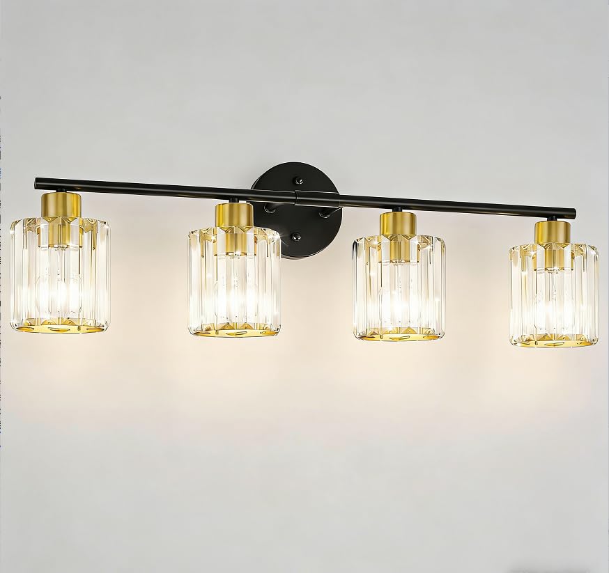 Modern Brushed Nickel Crystal Bathroom Light Fixtures,3-Light | Bathroom Lighting Fixtures over Mirror,Vanity Lights for Mirror, Restroom(Ceramic E26 Socket,Bulbs Not Include)