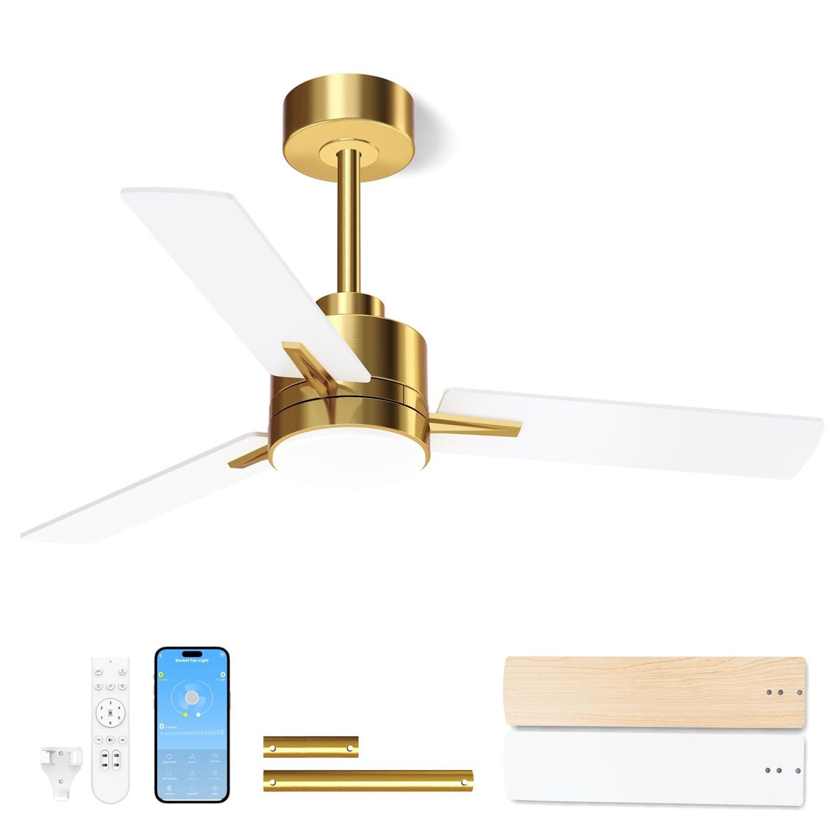 LANMEL Metal Ceiling Fan with Lights and Remote, 42 Inch, Gold & Black | Modern Low Profile Flush Mount, Reversible, 3CCT Dimmable, Quiet, LED, For Bedroom, Living Room, Indoor/Outdoor Patio Use