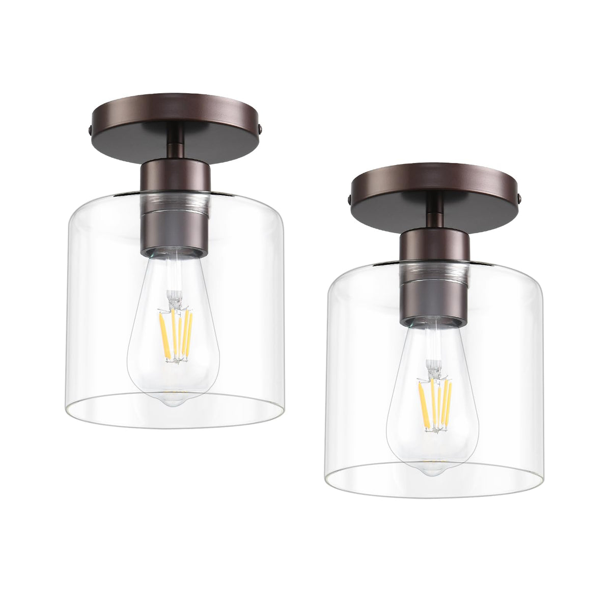 2 Pack Black Modern Semi Flush Mount Ceiling Light,Rustic Ceiling Light Fixture for Closet Hallway Entryway,Hallway Ceiing,Matte Black Finish (6 in)