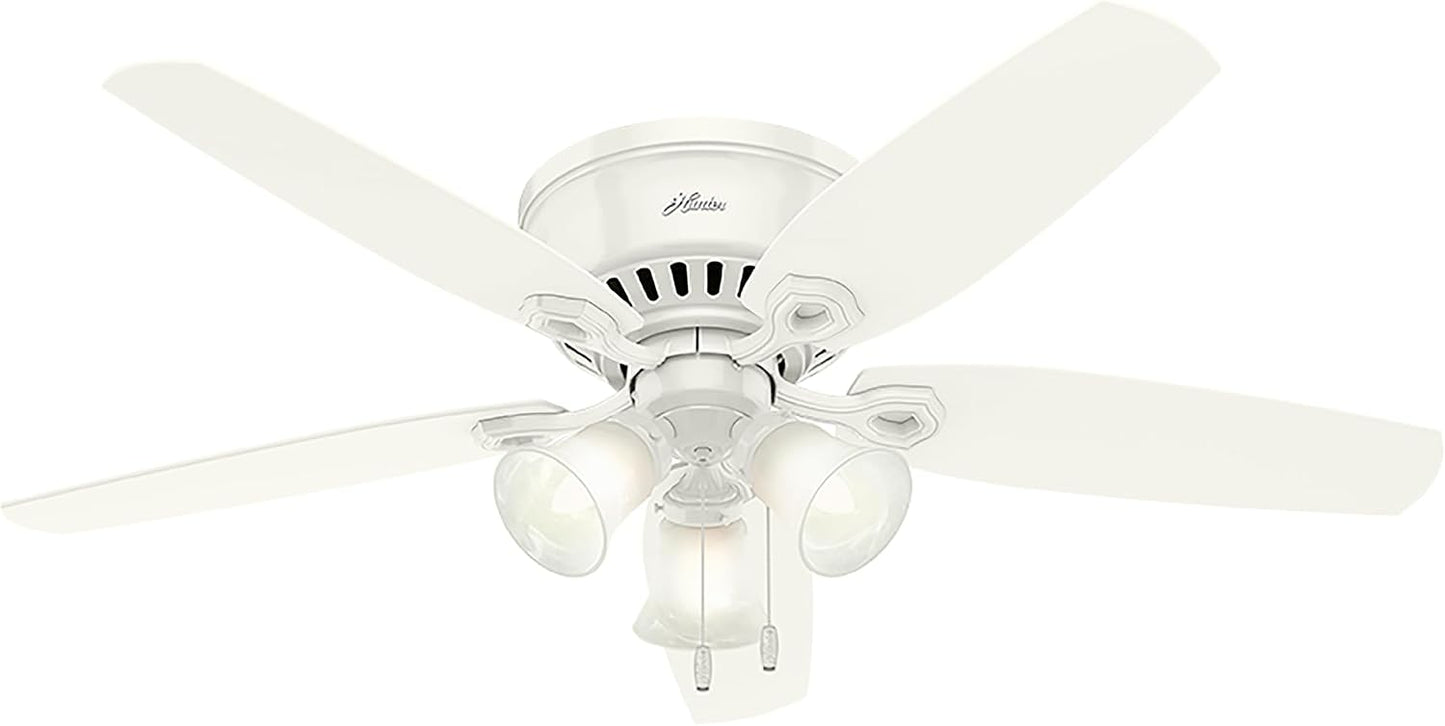 Hunter Builder, Indoor, Ceiling Fan, with LED Lights, 52 inch, Snow White | Low Profile Flush Mount, Pull Chain, 5 Blades, For Bedroom, Living Room, Kitchen, 53326