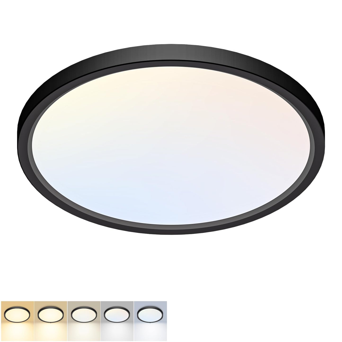 2Pack 12Inch LED Flush Mount Ceiling Light 5 Color Temperatures | 3000K/3500K/4000K/5000K/6500K 24W Black LED Ceiling Light Fixture for Bathroom Closet Kitchen Bedroom Hallway Porch Pantry