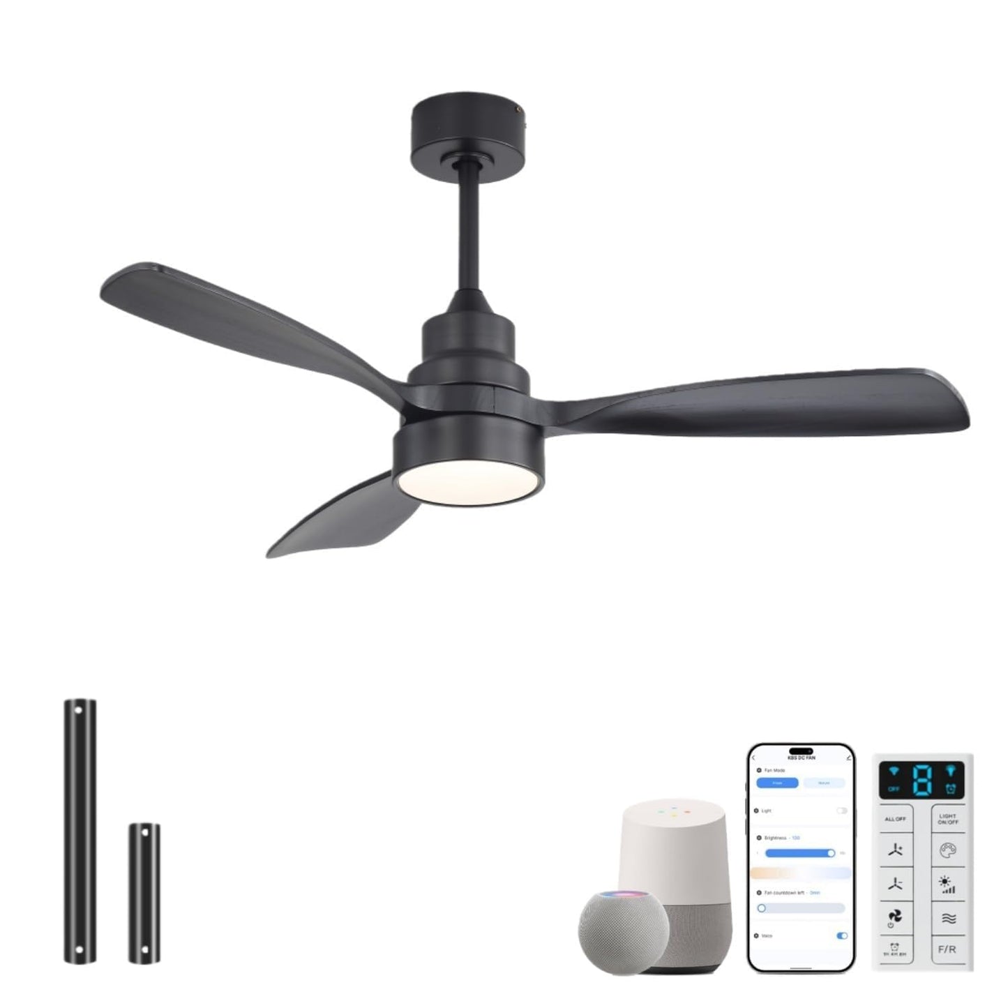 Sofucor 52 Inch Wood Ceiling Fans with Lights and Remote, Indoor/Outdoor | Modern, 3 Blade, Quiet Reversible DC Motor, 3CCT Dimmable, 6 Speeds, Timer, Bedroom/Living Room/Patio/Kitchen, Natural Wood