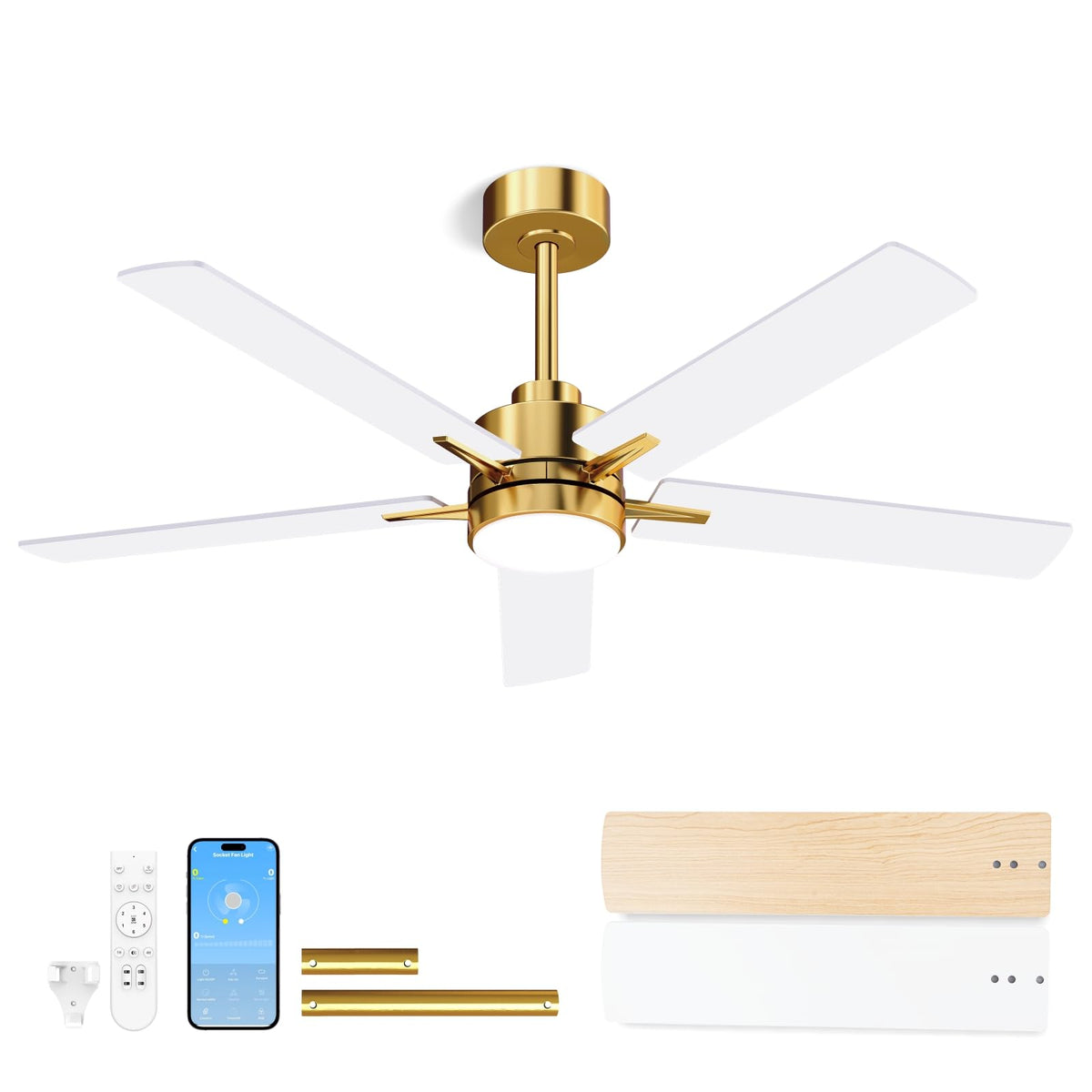 LANMEL Metal Ceiling Fan with Lights and Remote, 42 Inch, Gold & Black | Modern Low Profile Flush Mount, Reversible, 3CCT Dimmable, Quiet, LED, For Bedroom, Living Room, Indoor/Outdoor Patio Use