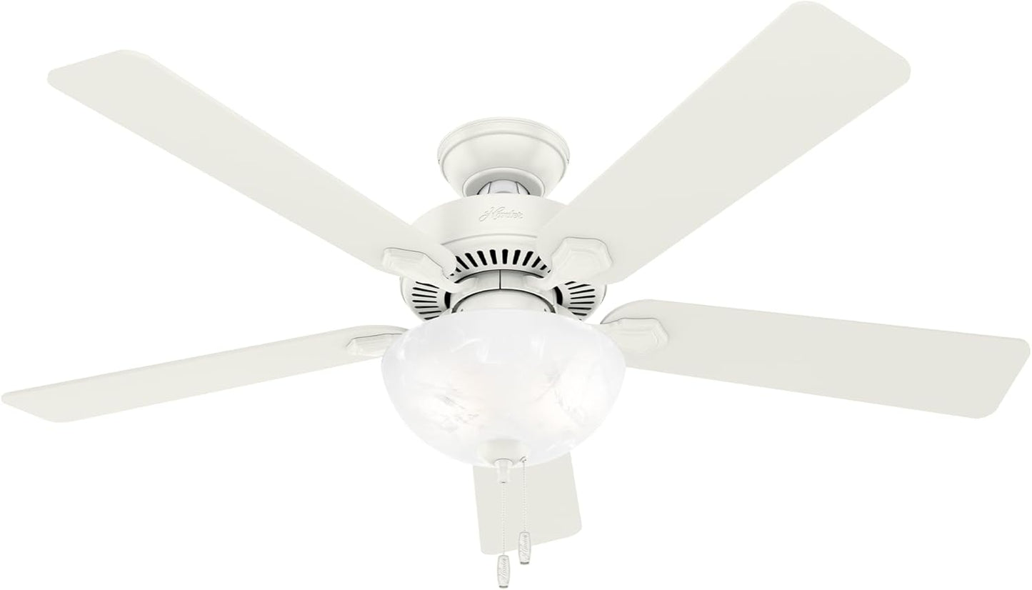 Hunter Swanson, Indoor, Ceiling Fan, with LED Light, 52 inch, Fresh White | Standard Mount, Pull Chain, 5 Blades, For Bedroom, Living Room, Kitchen, 50908