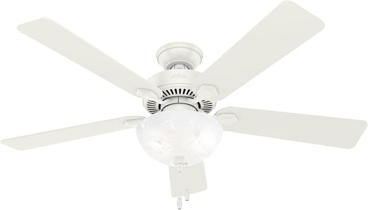 Hunter Swanson, Indoor, Ceiling Fan, with LED Light, 52 inch, Fresh White | Standard Mount, Pull Chain, 5 Blades, For Bedroom, Living Room, Kitchen, 50908