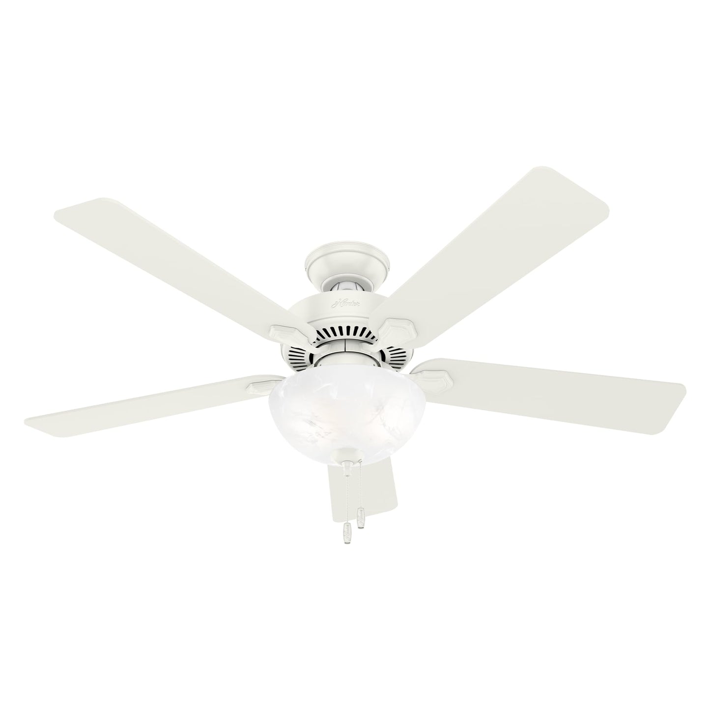 Hunter Swanson, Indoor, Ceiling Fan, with LED Light, 52 inch, Fresh White | Standard Mount, Pull Chain, 5 Blades, For Bedroom, Living Room, Kitchen, 50908