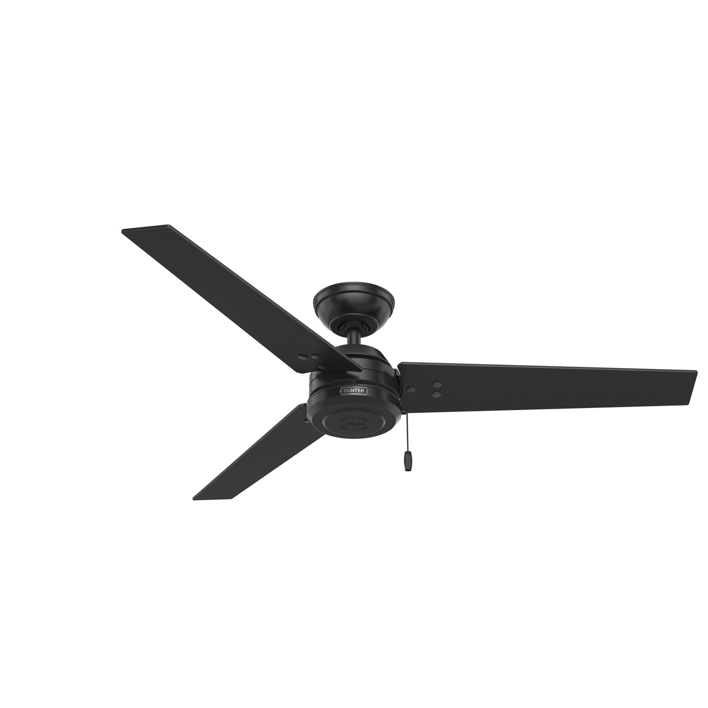 Hunter Cassius, Outdoor or Indoor, Ceiling Fan, 52 inch, Matte Black | No Light, Standard Mount, Pull Chain, 3 Blades, For Living Room, Patio, Porch, Garage, 59264