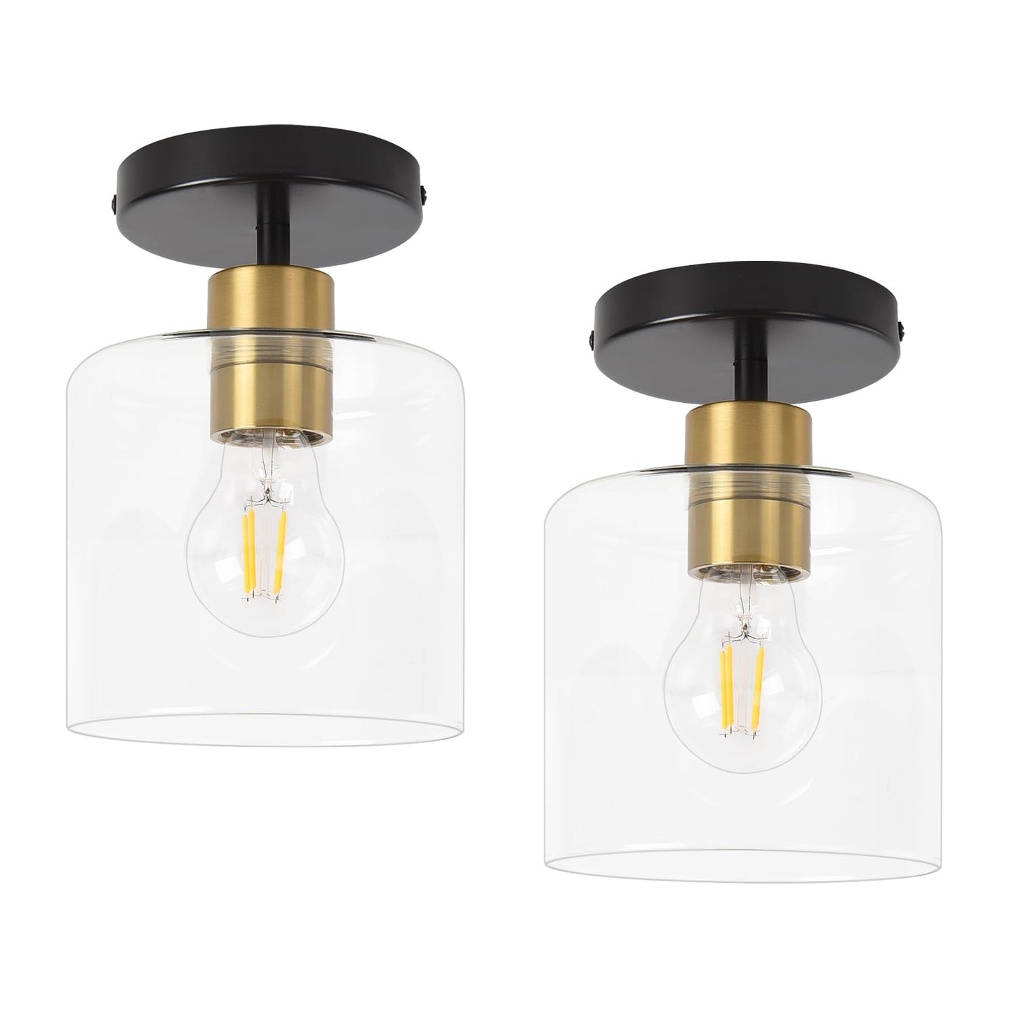 2 Pack Black Modern Semi Flush Mount Ceiling Light,Rustic Ceiling Light Fixture for Closet Hallway Entryway,Hallway Ceiing,Matte Black Finish (6 in)