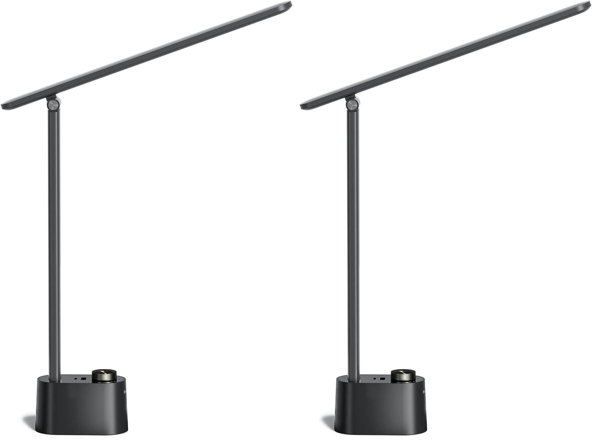 Honeywell HWT-H01 LED Desk Lamp, Foldable & Stepless Dimmable, Black | Sunturalux Eye-Caring Desk Light with Charging Ports, Modern Table Lamp, Reading Lamp for Home Office Bedroom College Dorm