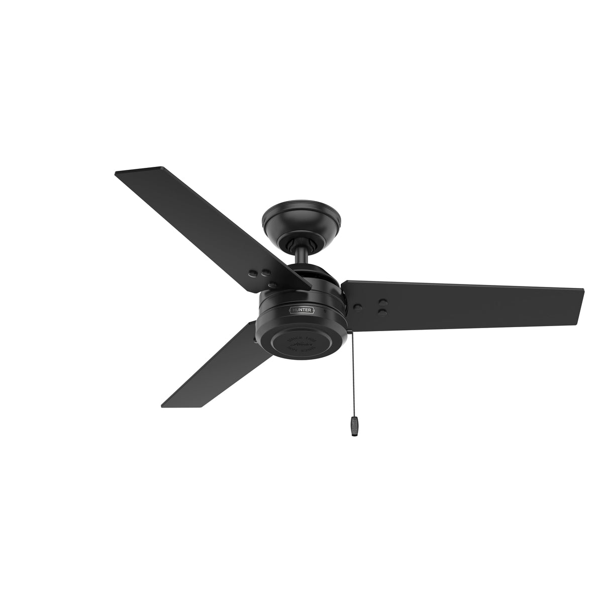 Hunter Cassius, Outdoor or Indoor, Ceiling Fan, 52 inch, Matte Black | No Light, Standard Mount, Pull Chain, 3 Blades, For Living Room, Patio, Porch, Garage, 59264