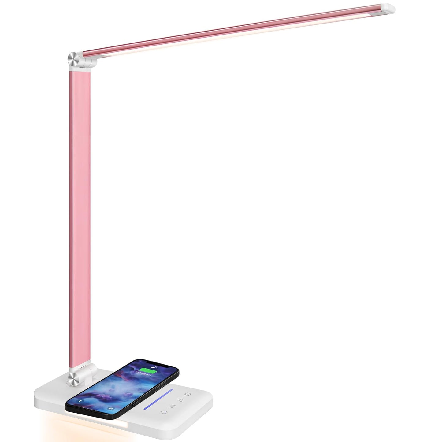 LED Desk Lamp with Wireless Charger, USB Charging Port, 10 Brightness, 5 Color Modes, Desk Lamps for Home Office, Dimmable Table Lamp Eye Caring Reading Light, Touch Control, Auto Timer, Black