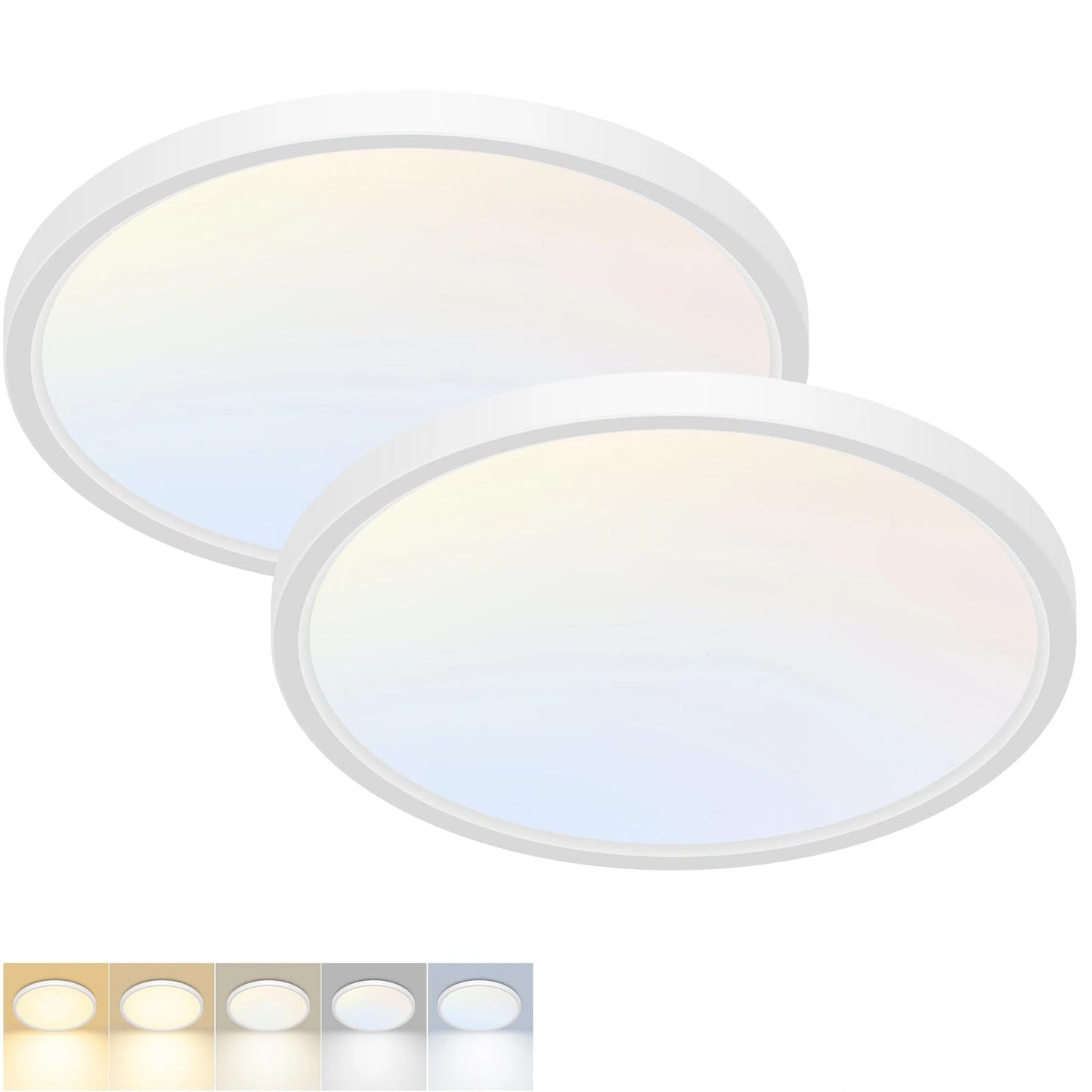 2Pack 12Inch LED Flush Mount Ceiling Light 5 Color Temperatures | 3000K/3500K/4000K/5000K/6500K 24W Black LED Ceiling Light Fixture for Bathroom Closet Kitchen Bedroom Hallway Porch Pantry