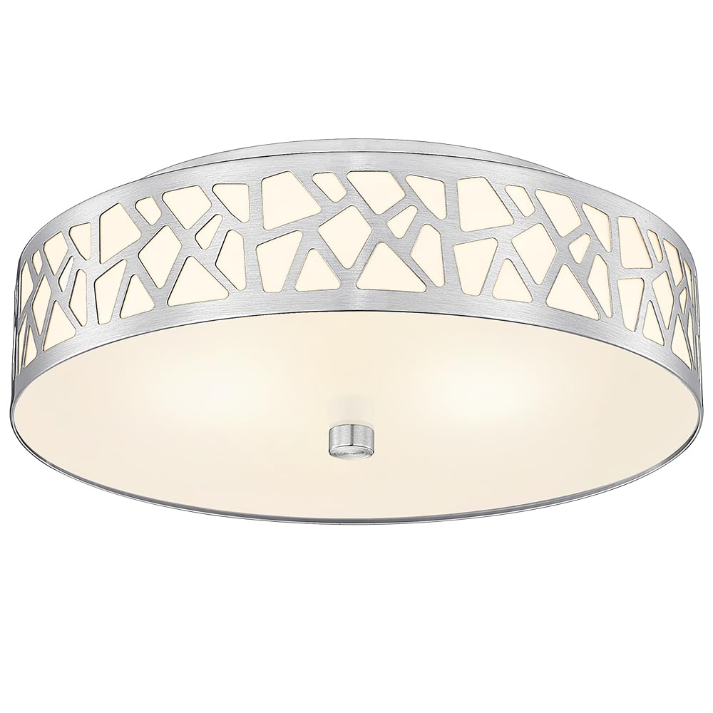 2-Light Flush Mount Ceiling Light, 12 Inch Modern Light Fixtures | Ceiling Mount with White Metal and Frosted Glass Shade for Bedroom,Hallway, Kitchen