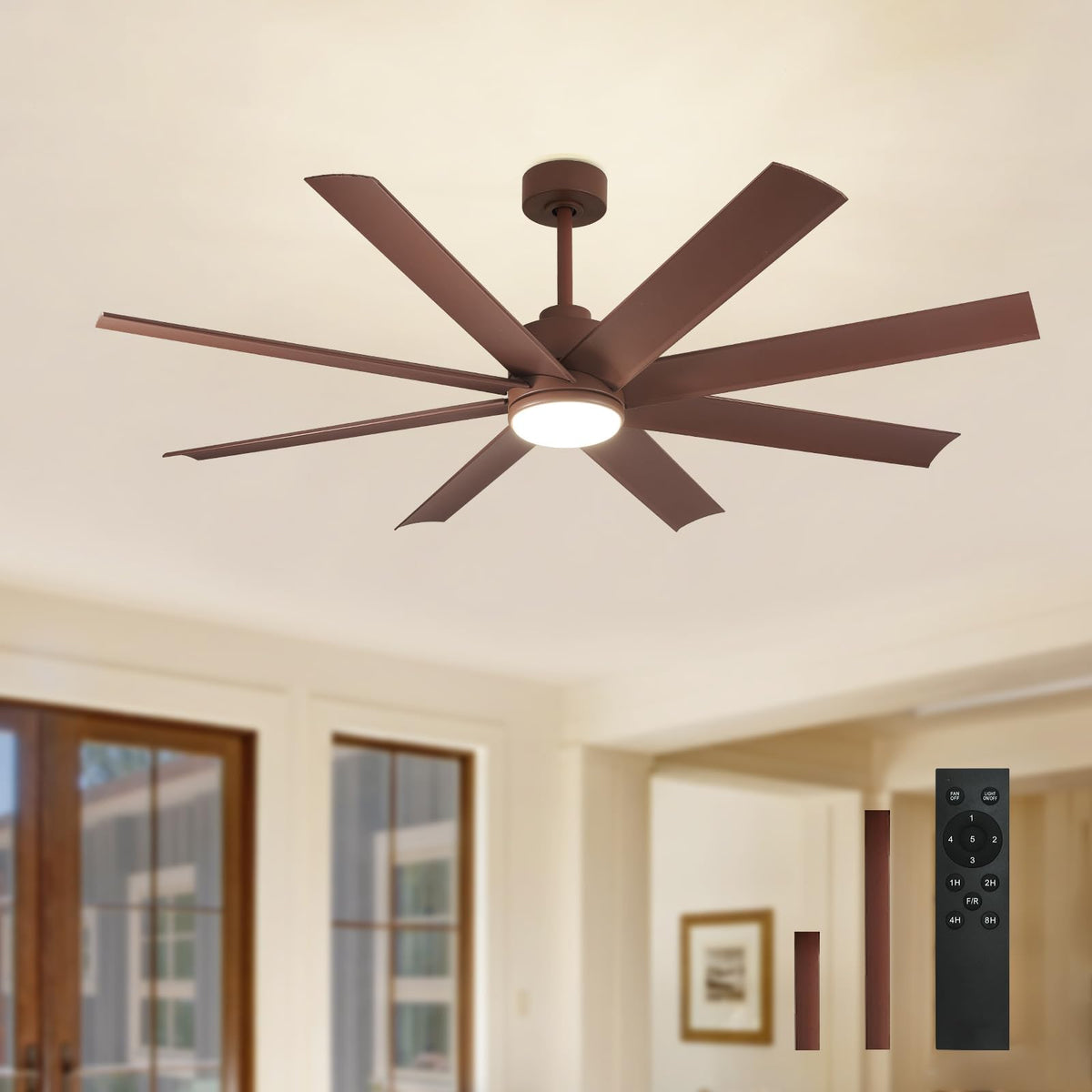Large Ceiling Fans with Lights: Modern 72 Inch 8 Blade Outdoor Ceiling Fan with Remote APP Control - Dimmable Black Big Fan Light Indoor Reversible 6 Speed Quiet DC Motor