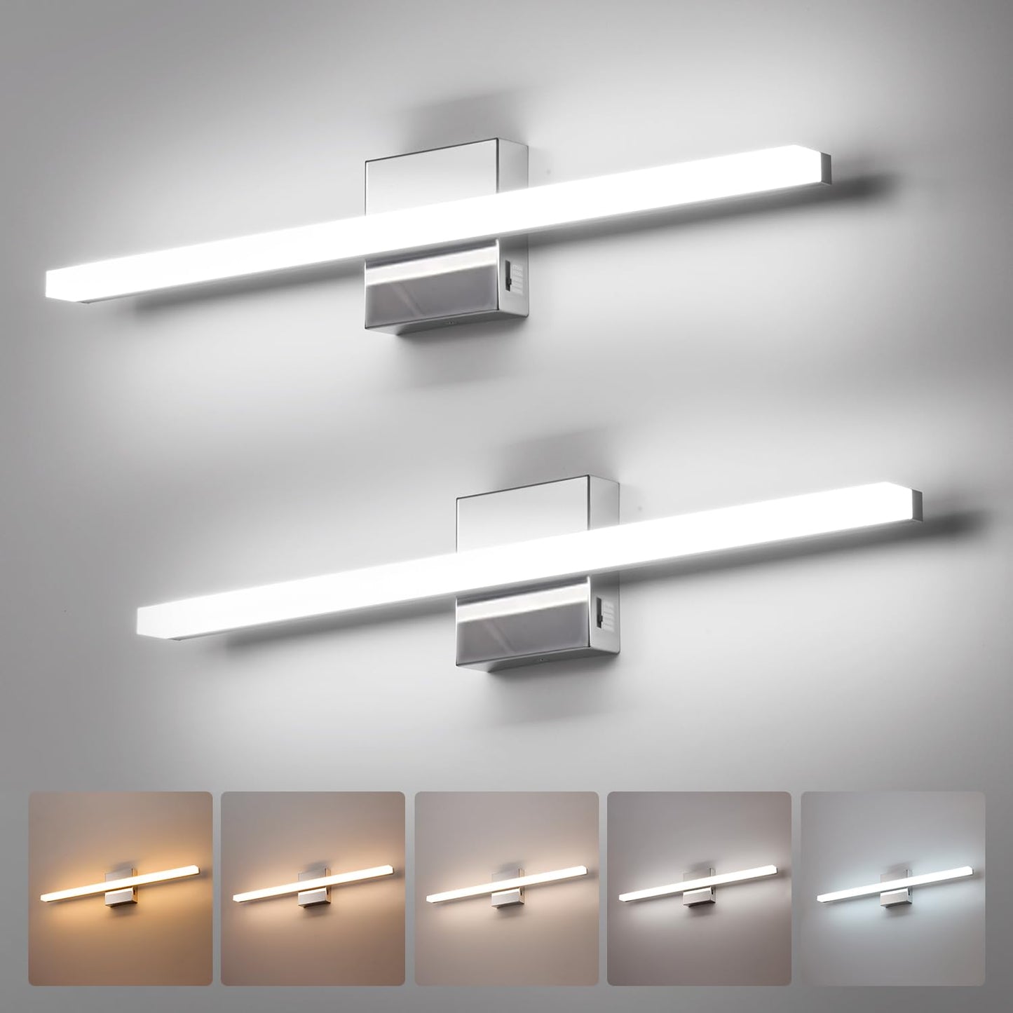 Bathroom Light Fixtures Over Mirror, Modern Bath Wall Lamp Chrome | Small 16 Inch, Gentle Lighting, Linear Lamp Bar for Vanity Restroom, Lámparas para Baño, IP44 Rustproof, 6000K Cool White
