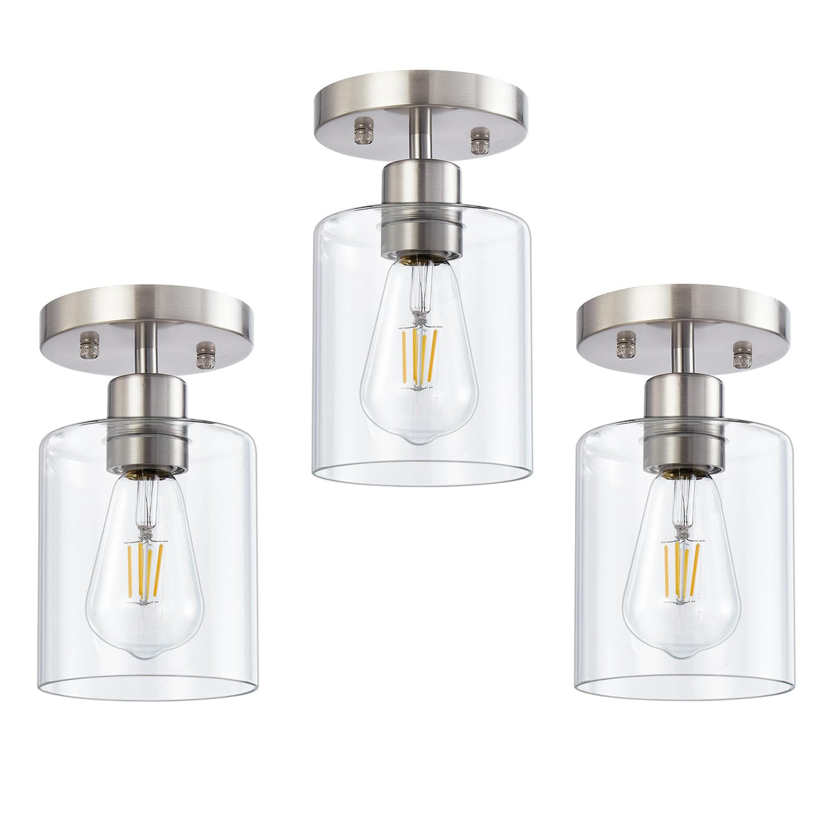 Semi Flush Mount Ceiling Light Kitchen Lighting Fixtures Ceiling Brushed Nickel Kitchen Cieling Light Fixtures with Clear Glass Shade for Dining Room Bedroom Living Room Hallway E26 Scoket