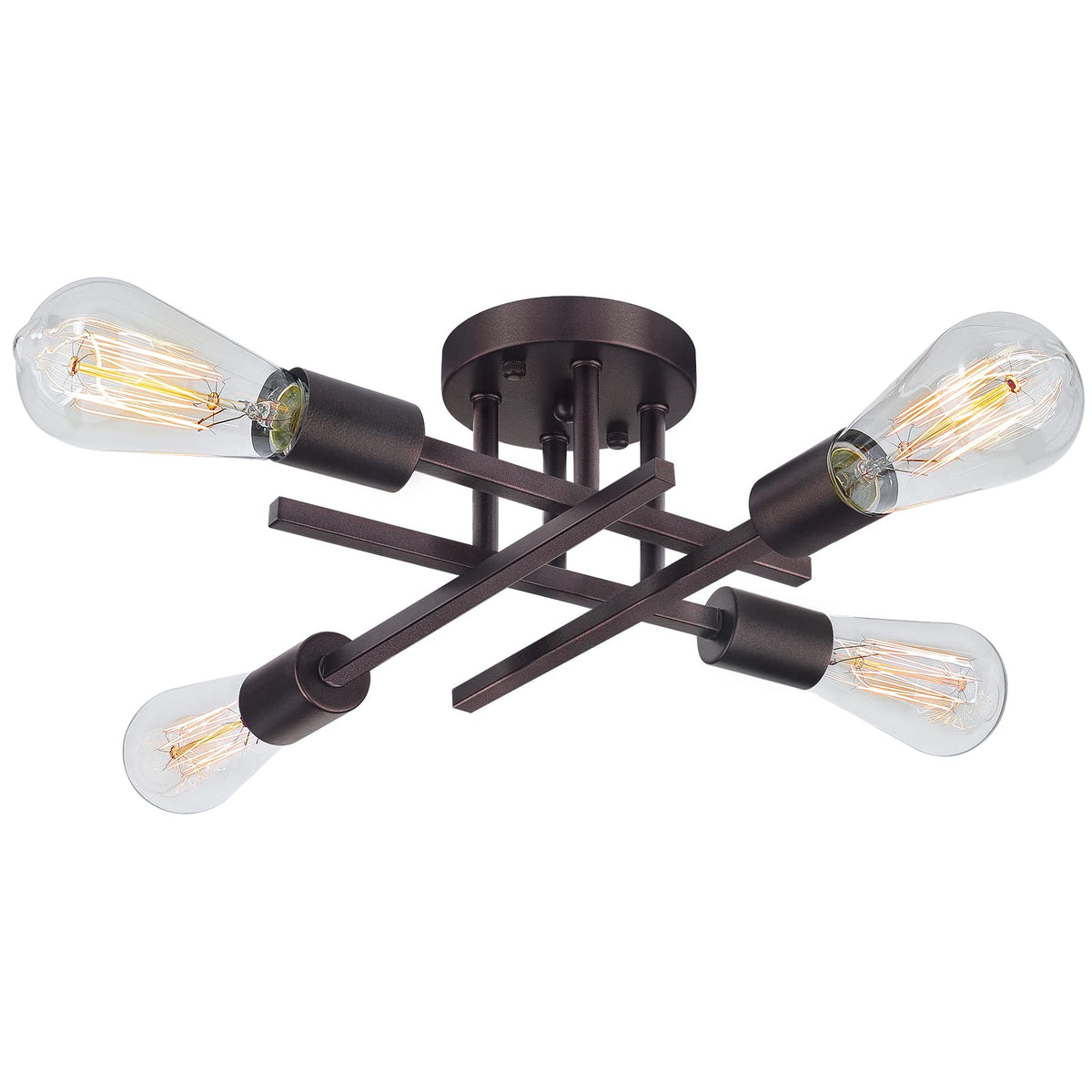 Industrial 4-Light Semi Flush Mount Ceiling Light Fixture, Modern Farmhouse Lights Matte Black, Rustic Sputnik Chandelier for Bedroom Foyer