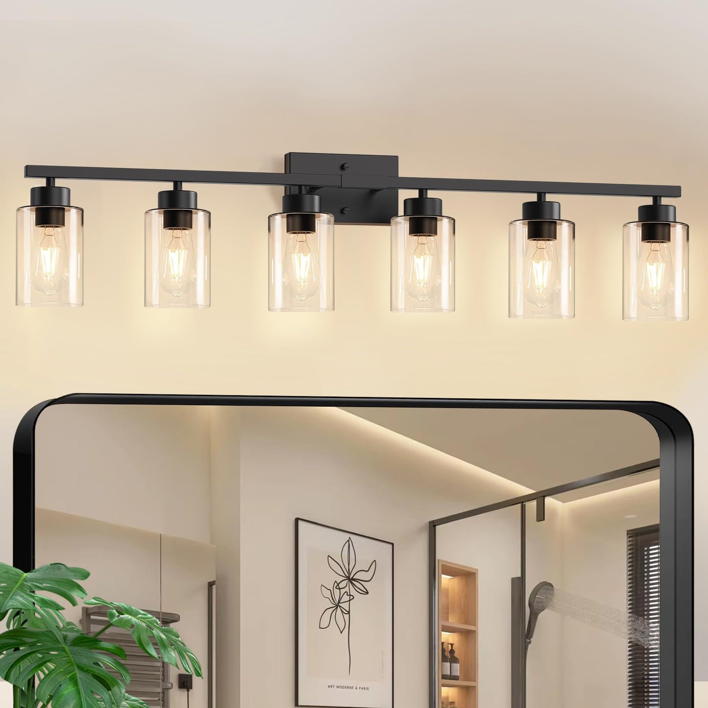 IZORRO Modern Bathroom Light Fixtures, 4 Light Black Vanity Lights, Bathroom Lighting Fixtures Over Mirror with Clear Glass for Living Room Cabinet Bedroom