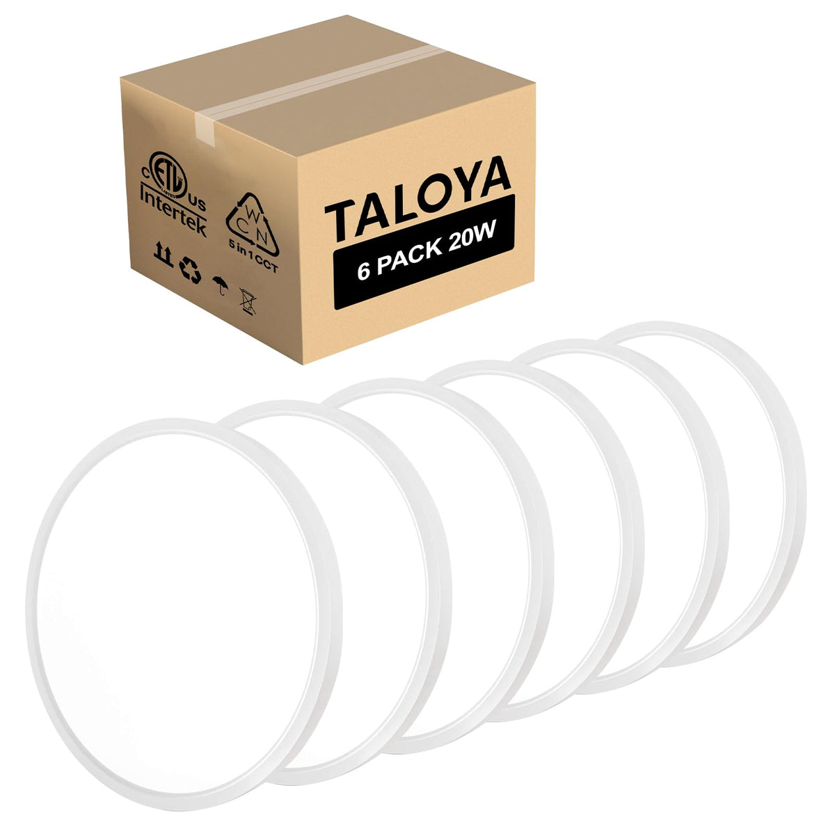 TALOYA 2 Pack 12 Inch LED Flush Mount Ceiling Light Fixture,20W 5CCT | Edge-Lit LED Ceiling Light Fixture for Bedroom,Kitchen,Laundry,Basement,Closet Room,3000K-6500K,100-240V Compatible,White