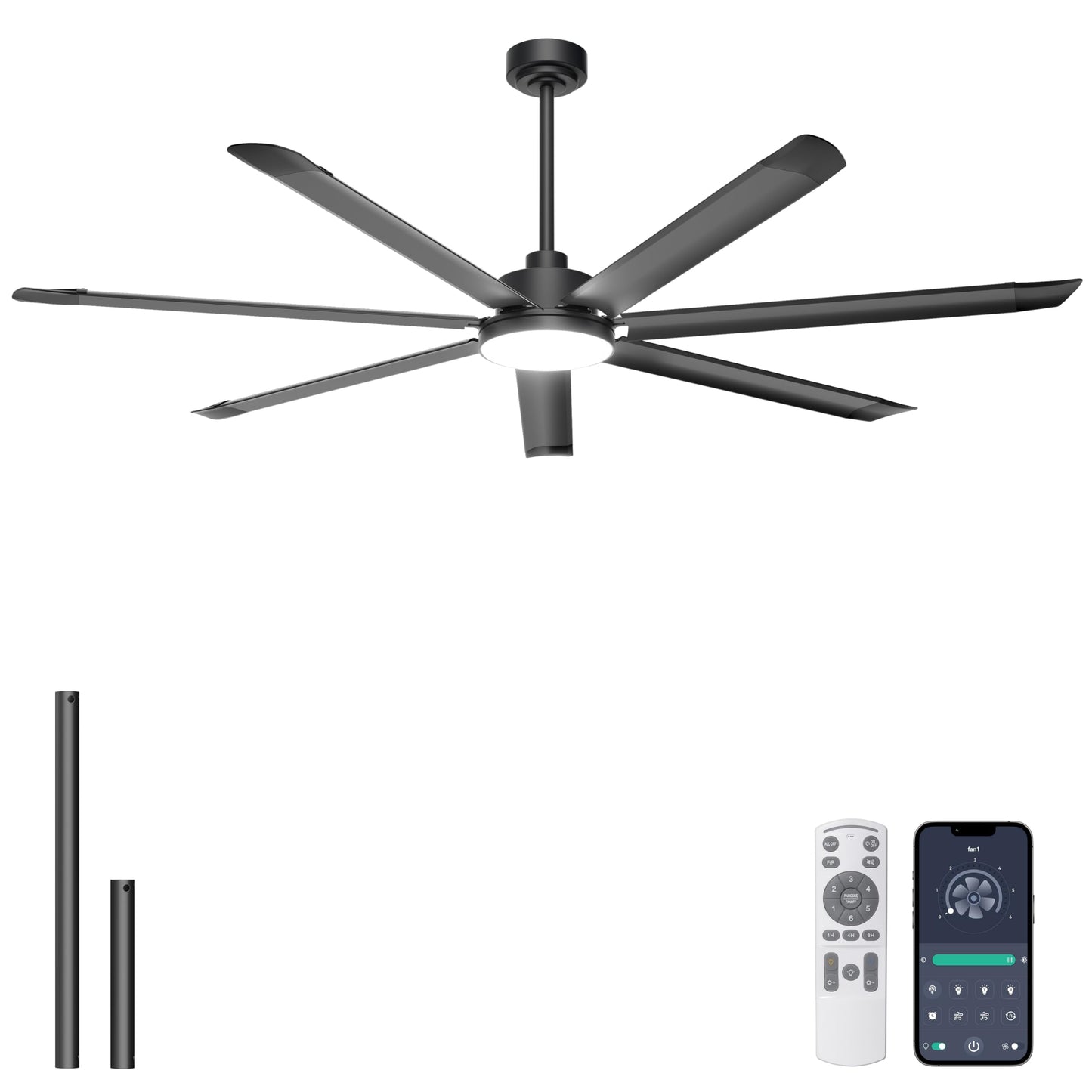 Ohniyou 60'' Industrial Ceiling Fan with Light for Patio, Porch, Black | 6800 CFM Airflow, 35dB DC Motor, 5 Aluminum Blades, 3CCT Dimming, Remote/APP Control, Covered Outdoor Metal Fan