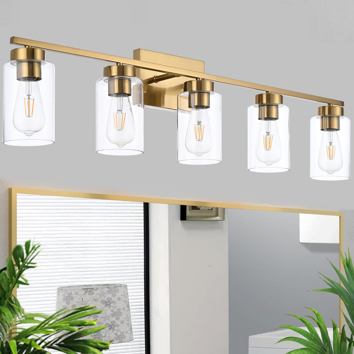3-Light Bathroom Vanity Light, Modern Brushed Gold Wall Lights with Clear Glass Shades, Bathroom Wall Sconce Lamp for Mirror Living Room Bedroom Hallway