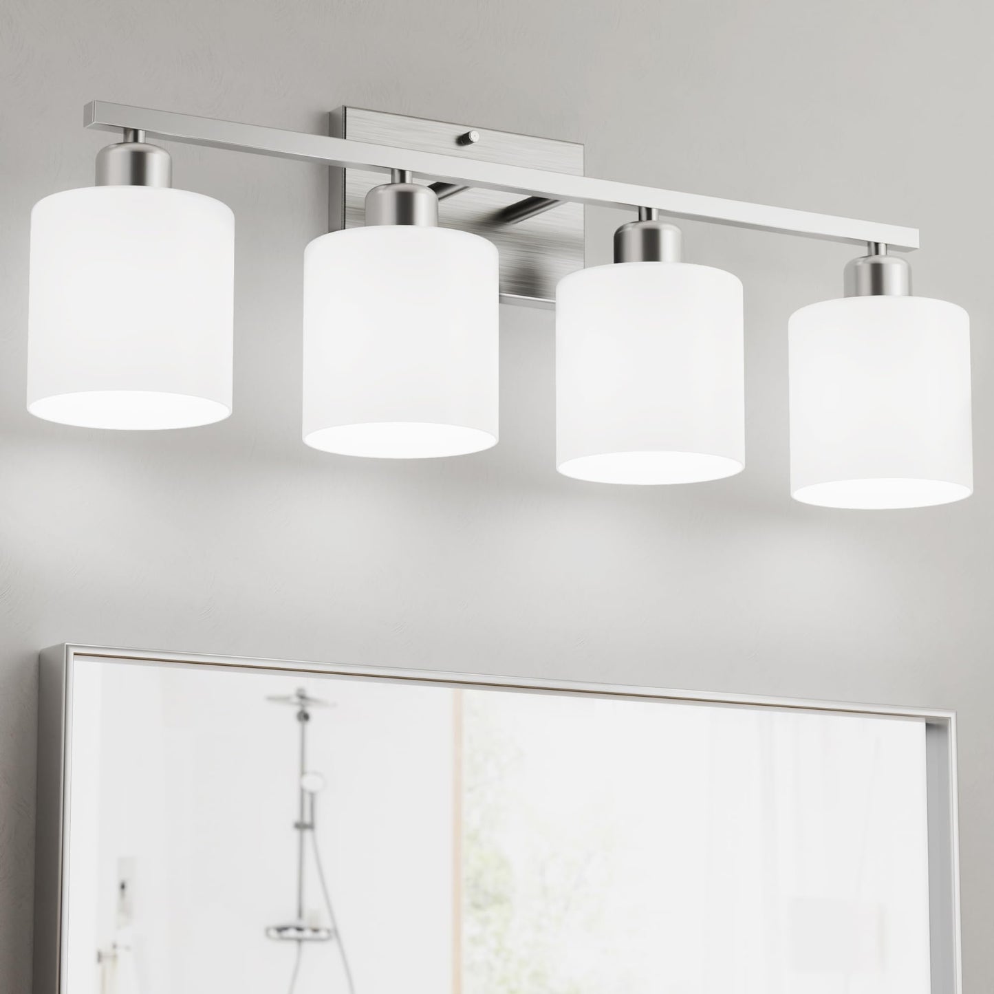 18 Inches Bathroom Light Fixtures Over Mirror Brushed Nickel | Anti-Rust 3-Light Vanity Lights Over Mirror, E26 Standard Socket, Milky White Glass Shades, Bulbs Not Included