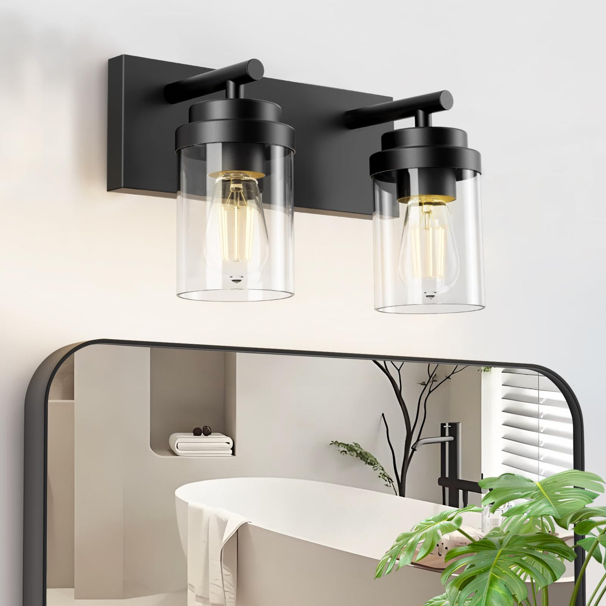 IZORRO Bathroom Vanity Light Fixture, 3-Light 22 Inch Matte Black Bathroom Light Fixtures Over Mirror, with Clear Glass Shade, Modern Farmhouse Vanity Lights, Rustic Restroom Lighting Fixtures