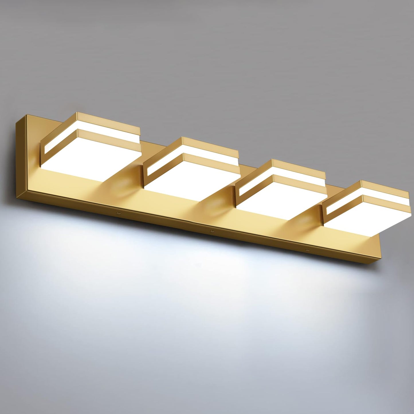 IZORRO LED Modern Bathroom Lights Fixtures(4-Light,Dimmable,360°Rotate),Matte Black Acrylic Wall Lighting,Vanity Lights for Bathroom Over Mirror - 6000k 24In （No Assembly Required）